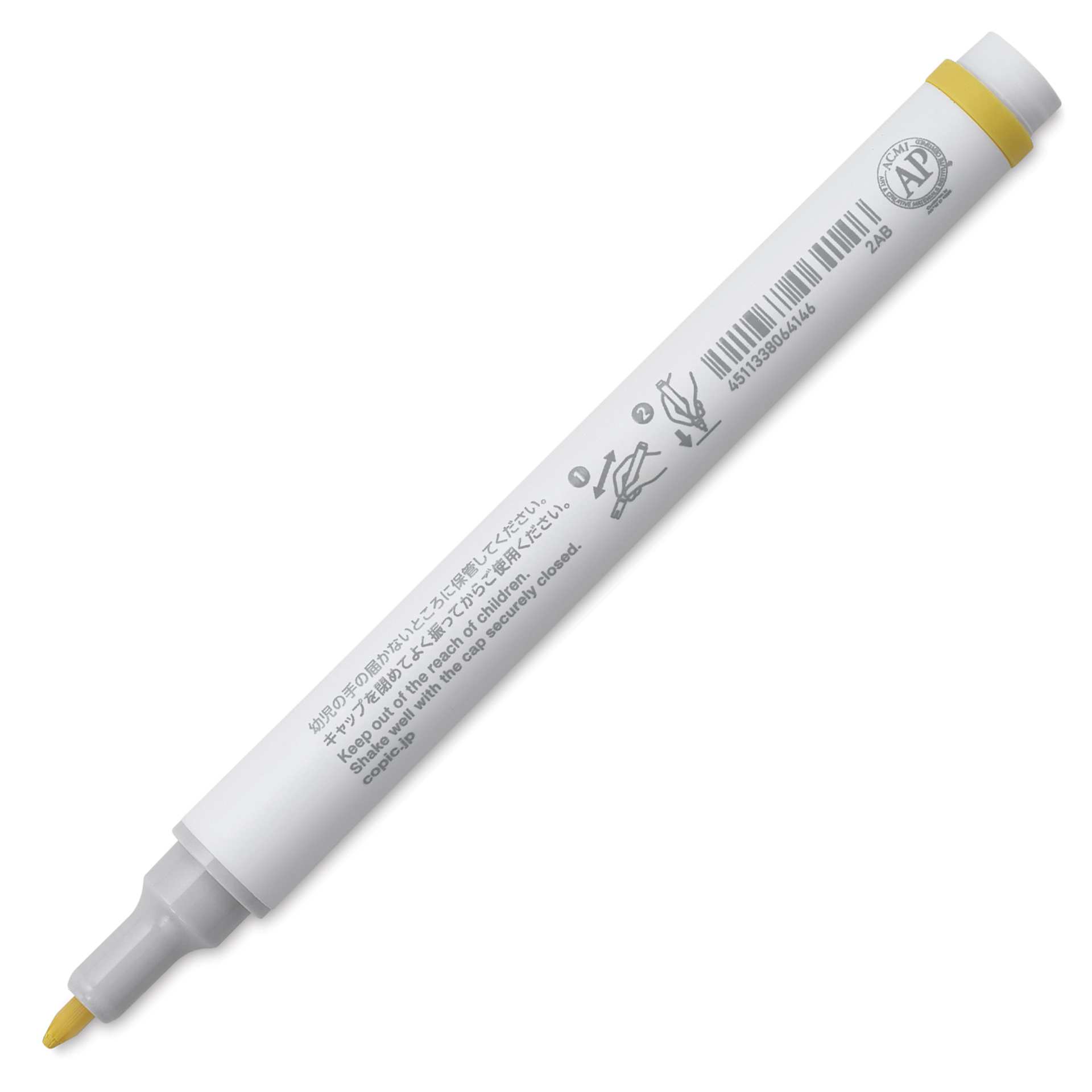Copic Acrea Paint Marker - Lemon Yellow 010, marker barrel showing usage instructions