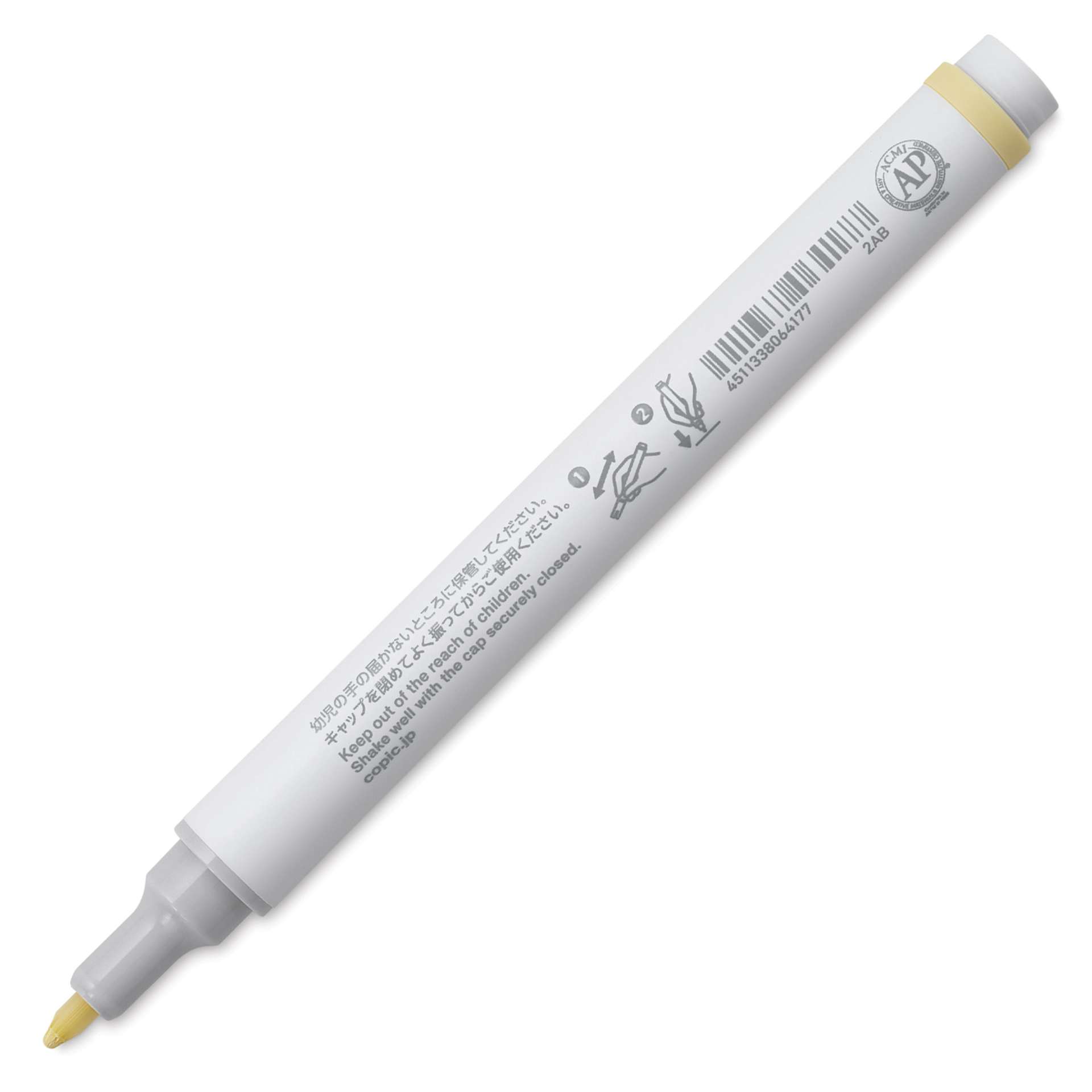Copic Acrea Paint Marker - Cream Yellow 016, marker barrel showing usage instructions