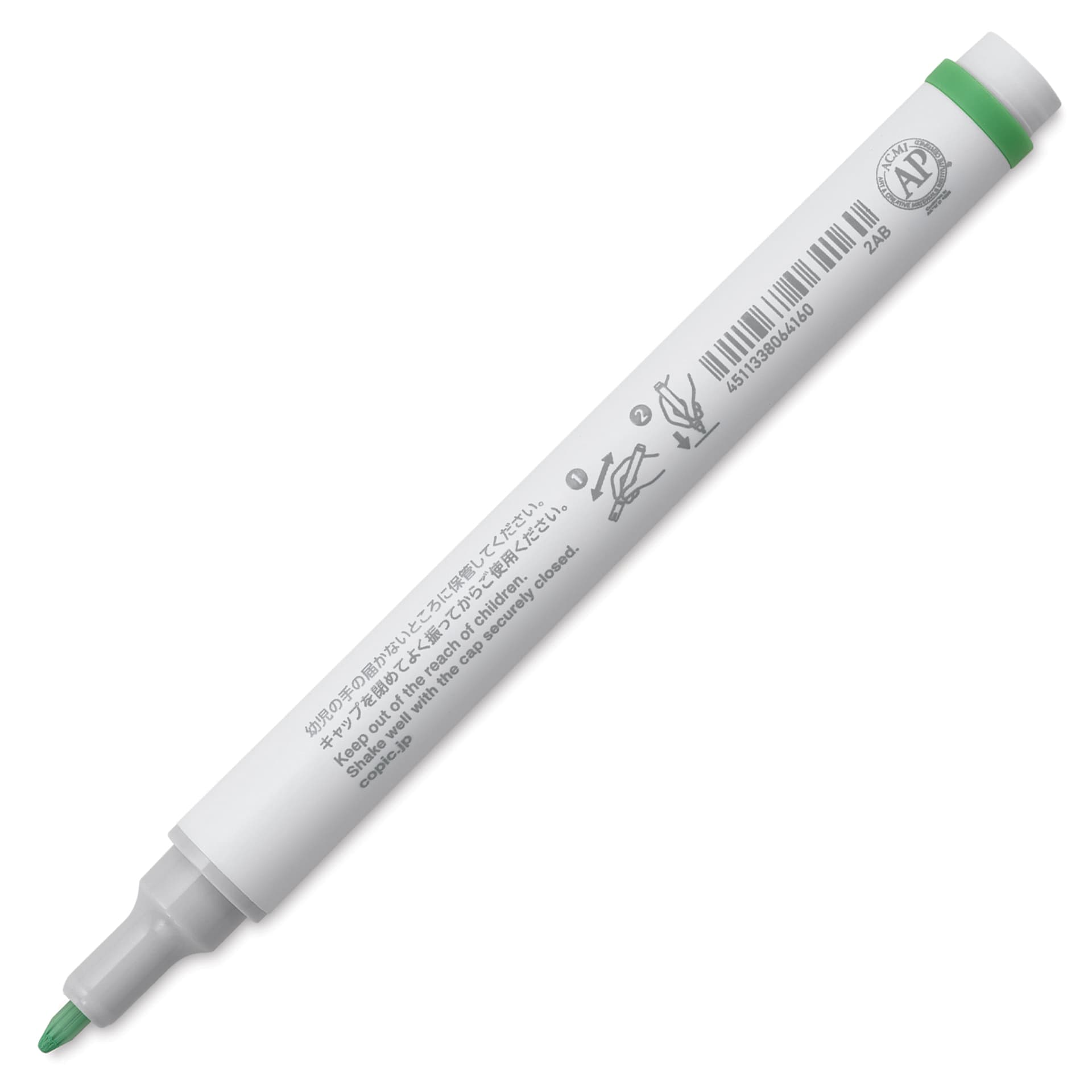 Copic Acrea Paint Marker - Leaf Green 011, marker barrel showing usage instructions