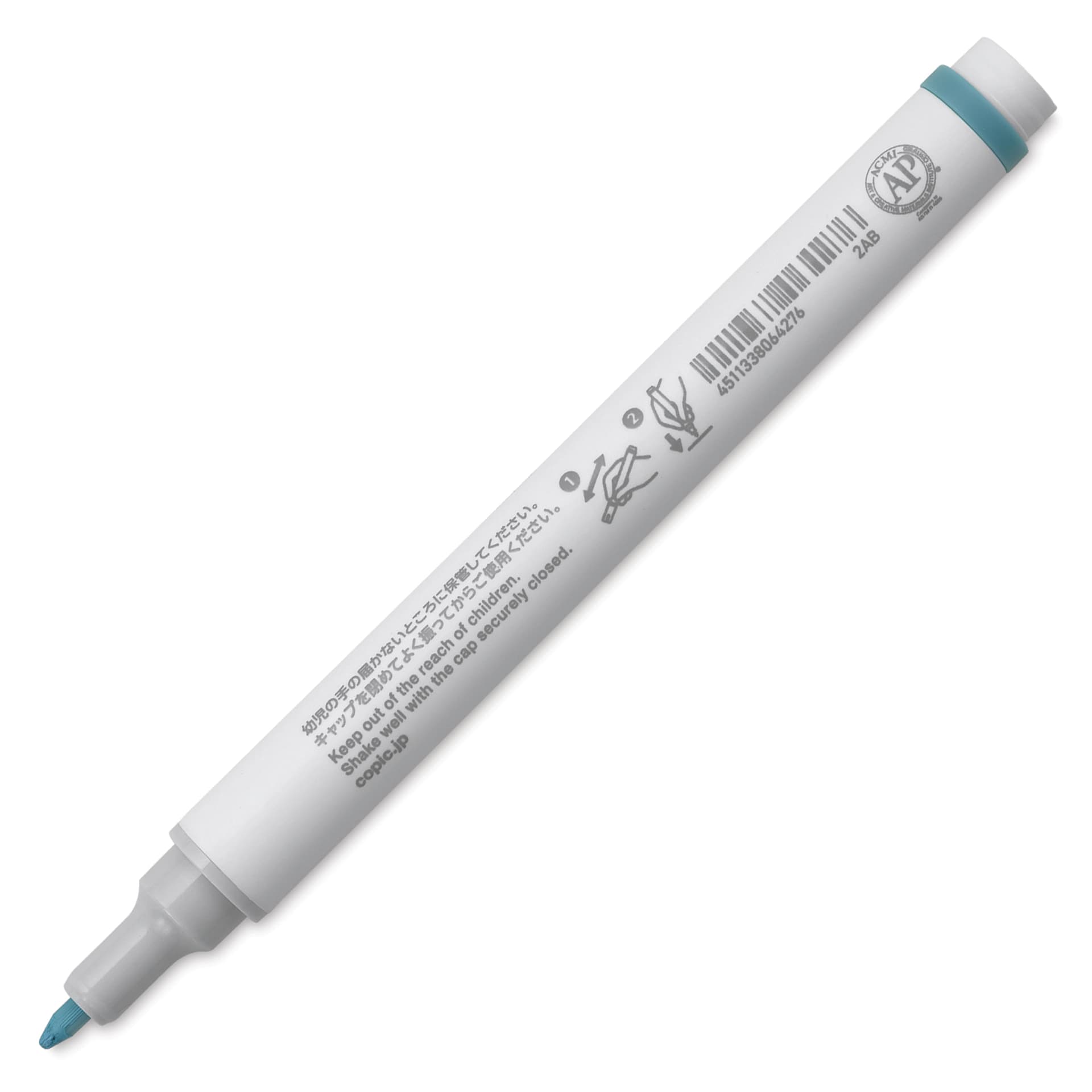 Copic Acrea Paint Marker - Peacock Green 023, marker barrel showing usage instructions