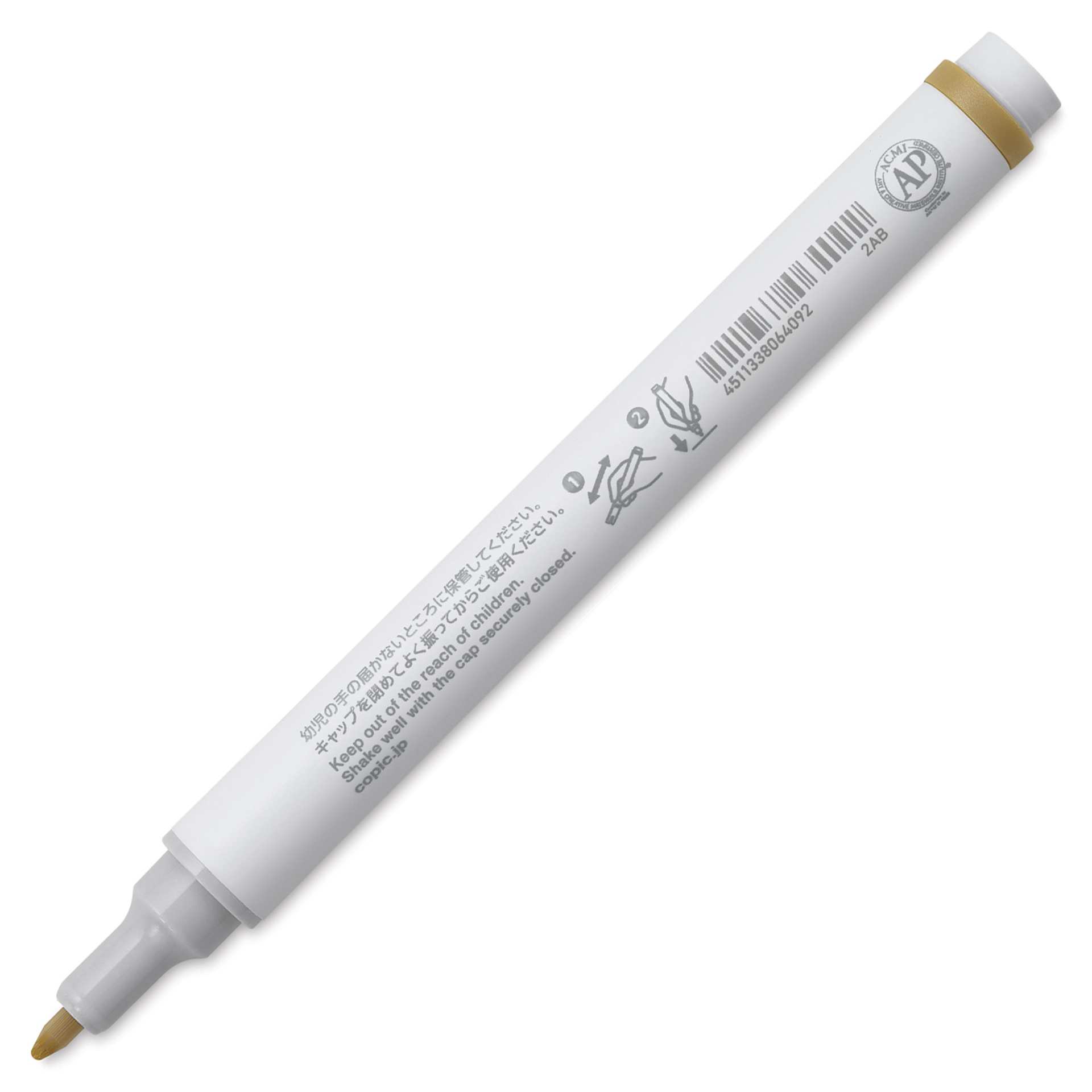 Copic Acrea Paint Marker - Gold 005, marker barrel showing usage instructions