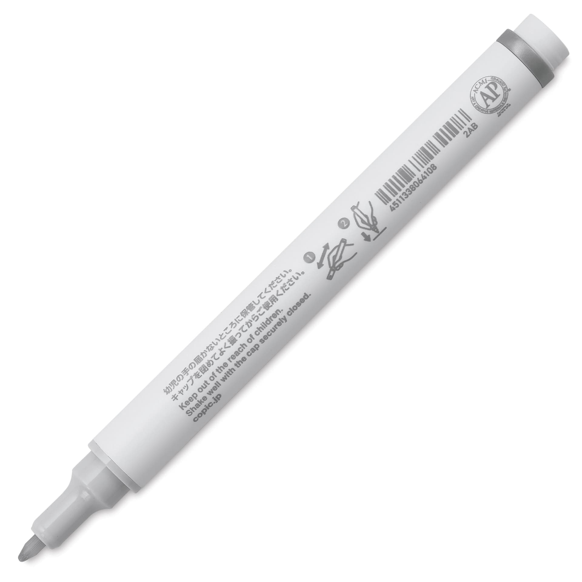 Copic Acrea Paint Marker - Silver 006, marker barrel showing usage instructions