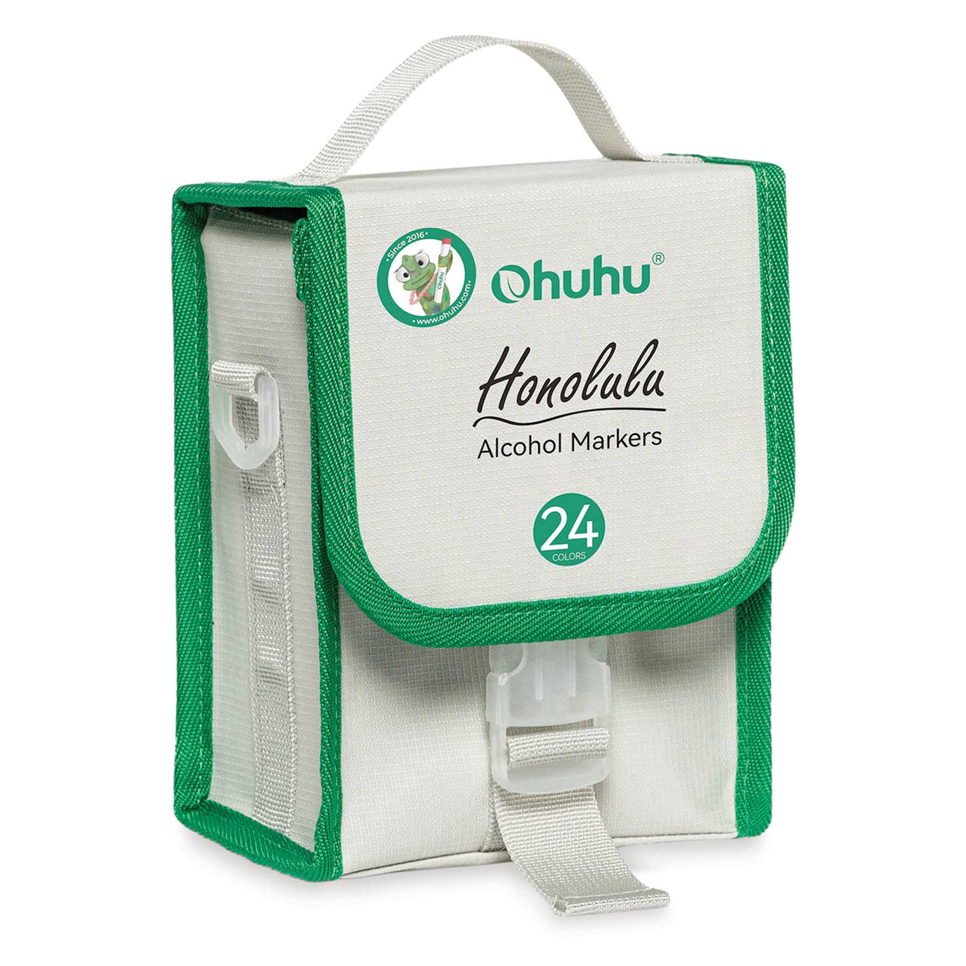 Ohuhu Honolulu Dual Tip Marker Set - Set of 24, Basic Colors, front of case