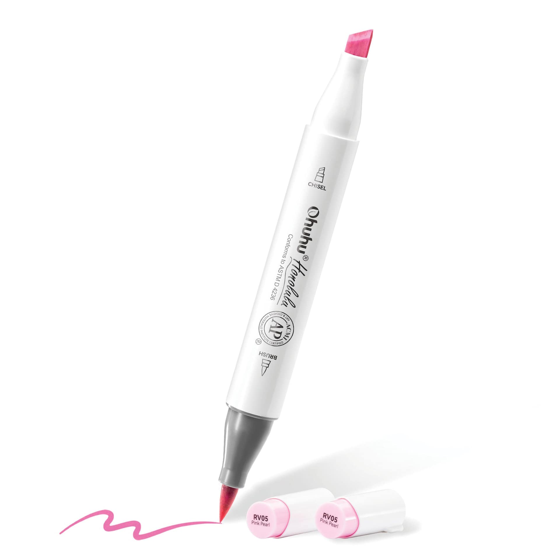 Ohuhu Honolulu Dual Tip Marker Set - Set of 48, Pastel Colors of Sweetness, brush and chisel tips