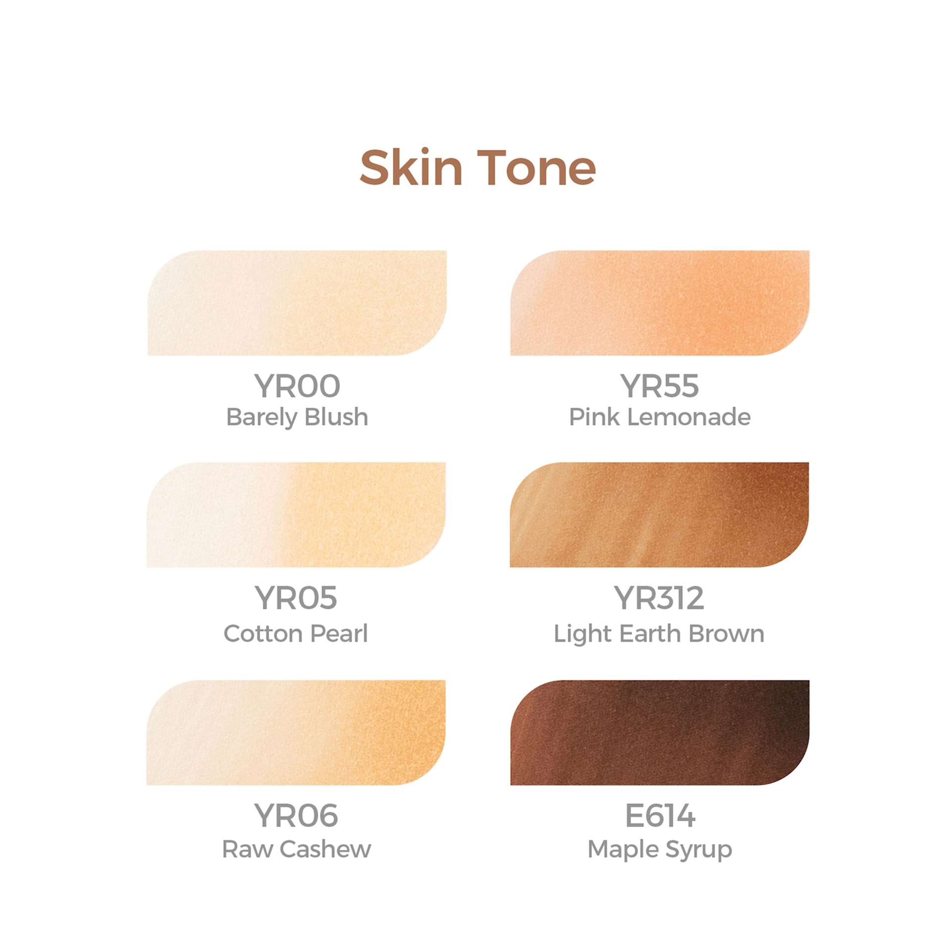 Ohuhu Honolulu Dual Tip Marker Set - Set of 6, Skin Tone, color chart