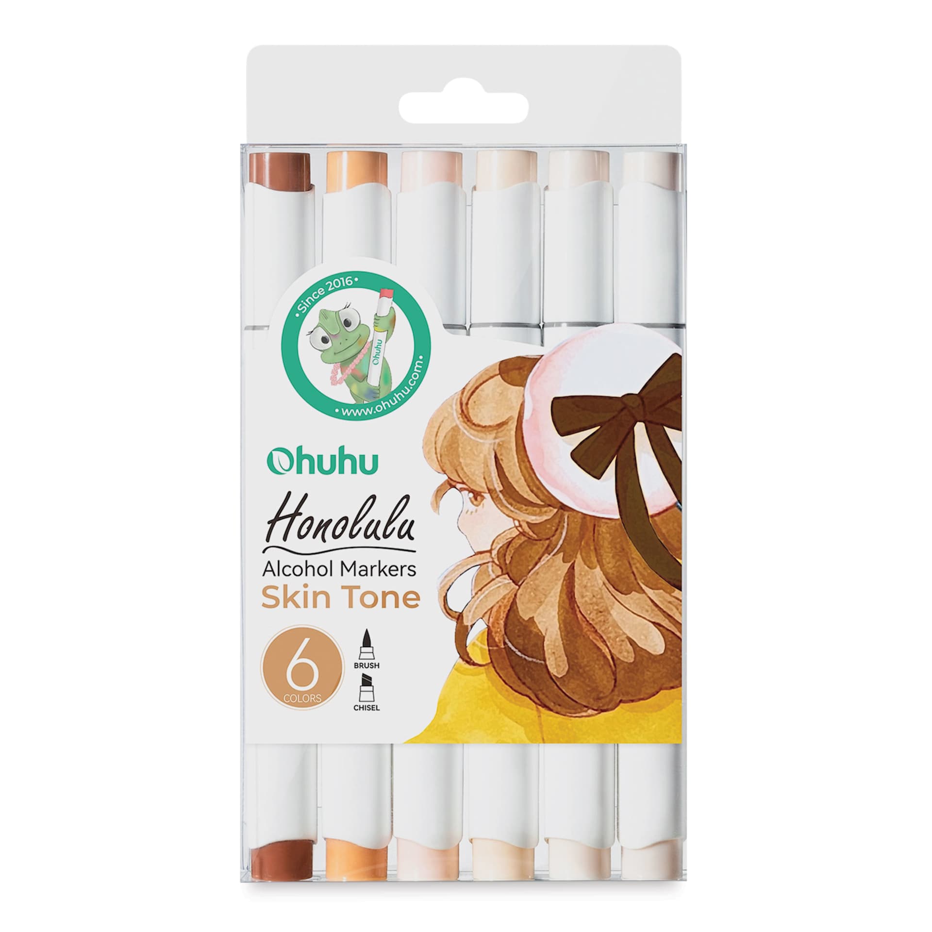 Ohuhu Honolulu Dual Tip Marker Set - Set of 6, Skin Tone, front of packaging