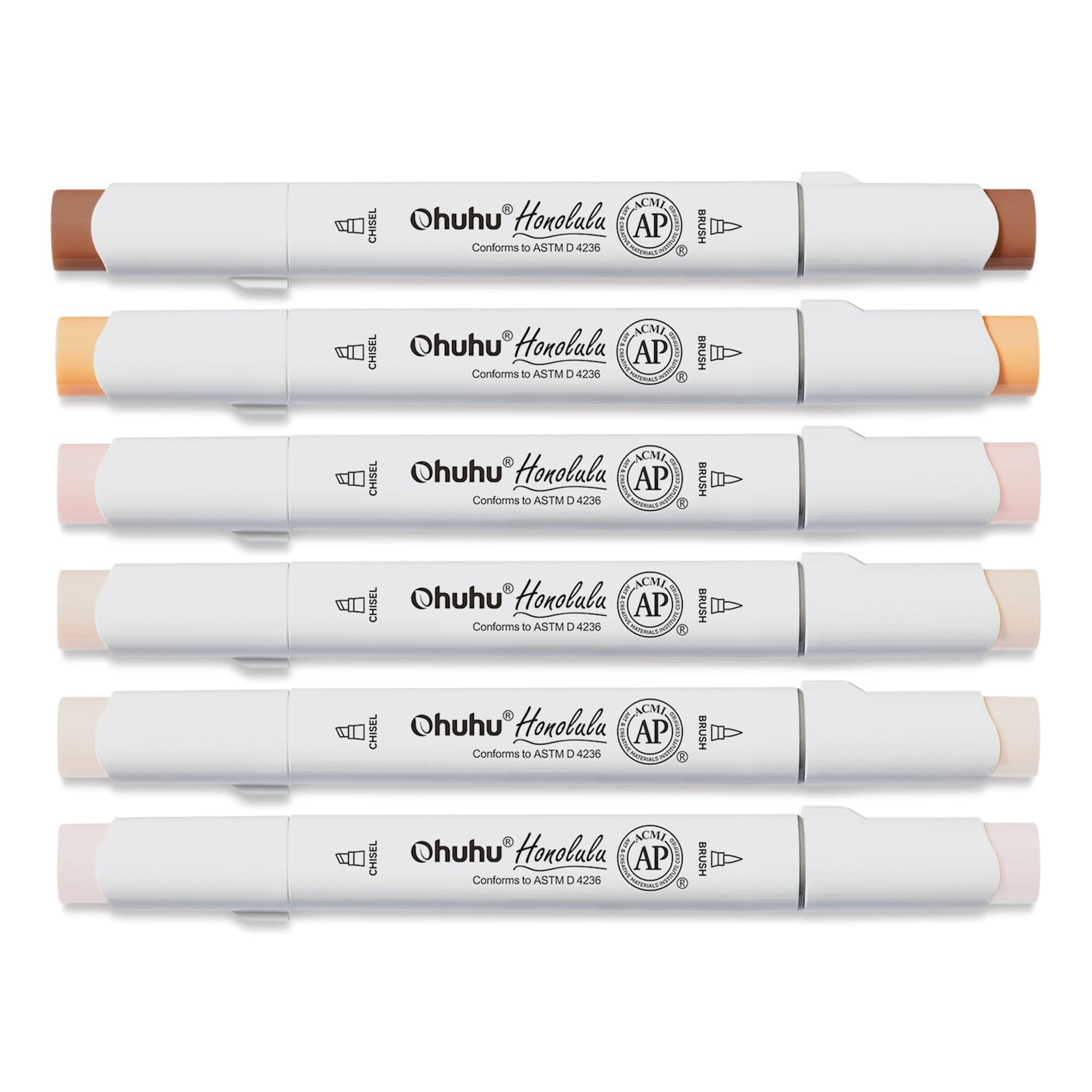 Ohuhu Honolulu Dual Tip Marker Set - Set of 6, Skin Tone