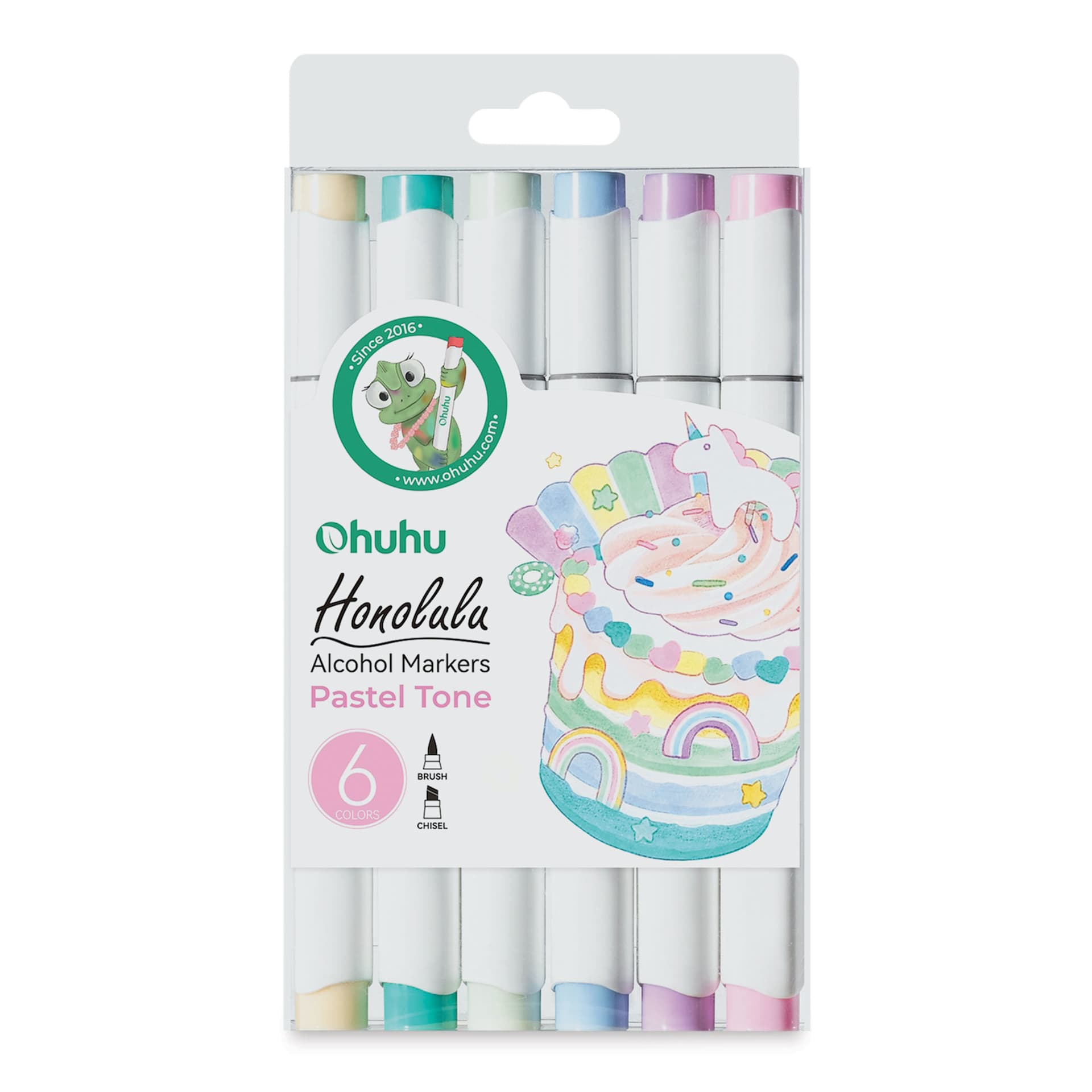Ohuhu Honolulu Dual Tip Marker Set - Set of 6, Pastel Tone, front of packaging
