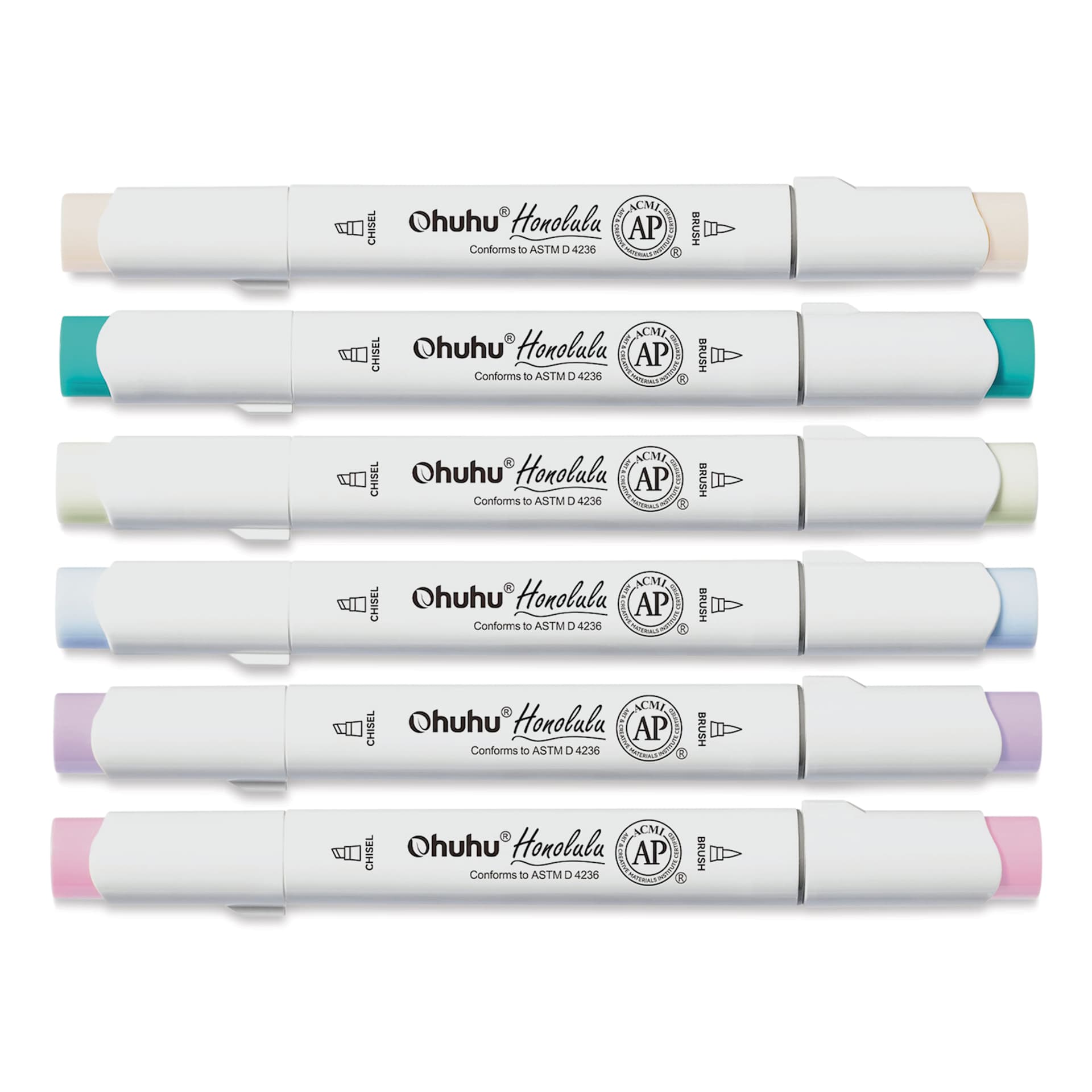 Ohuhu Honolulu Dual Tip Marker Set - Set of 6, Pastel Tone