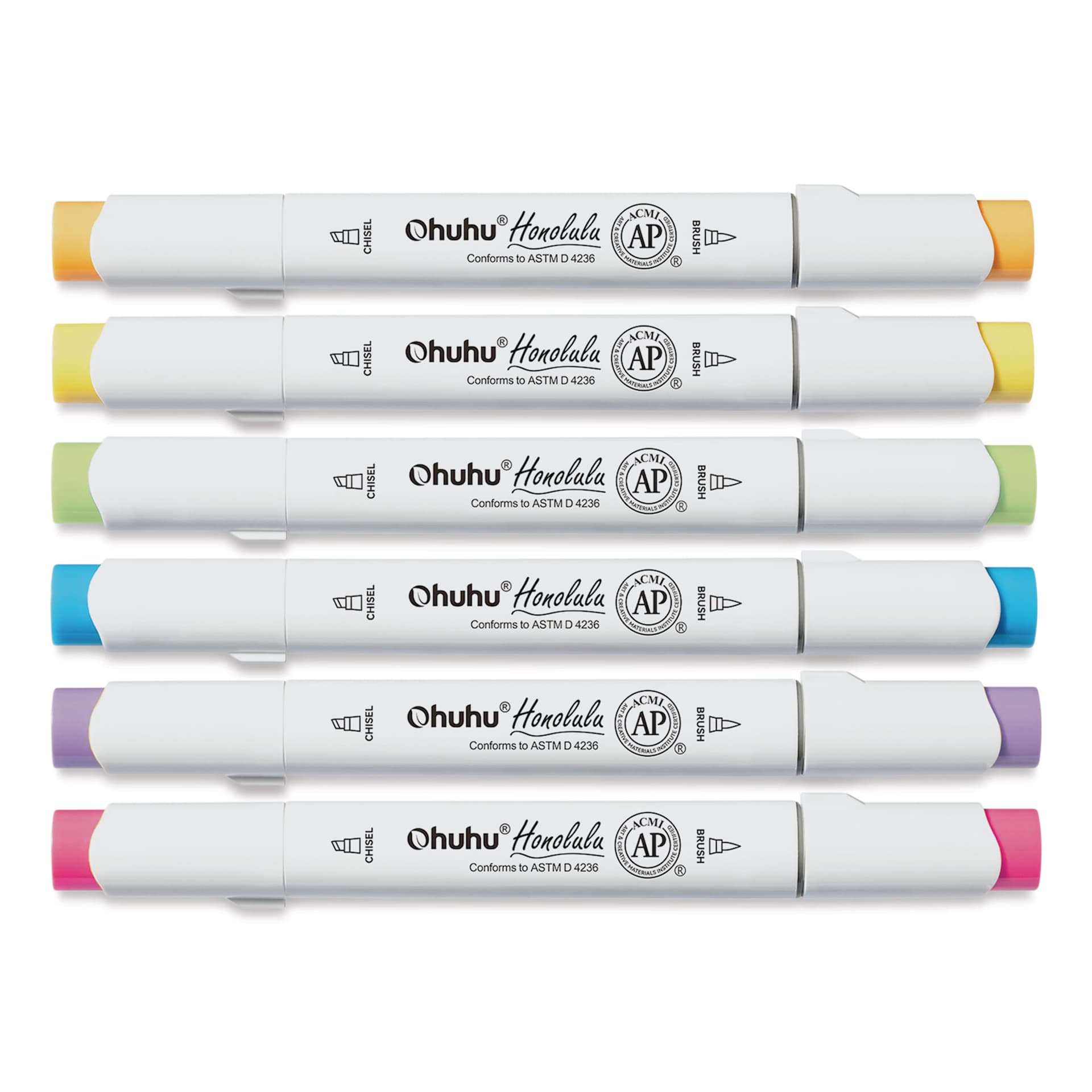 Ohuhu Honolulu Dual Tip Marker Set - Set of 6, Basic Colors