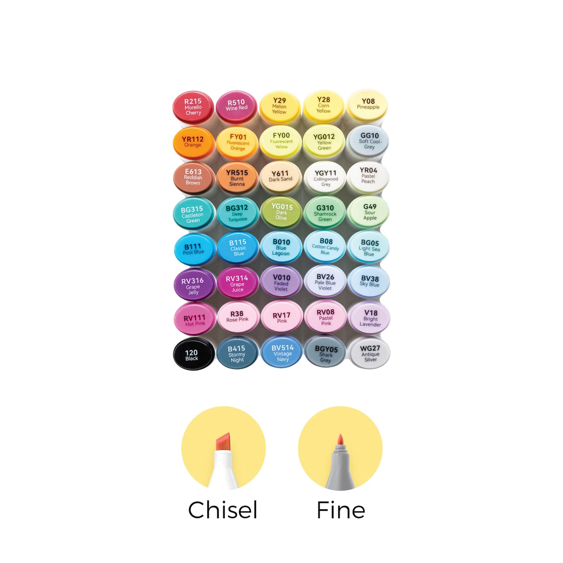 Ohuhu Oahu Dual-Tip Marker Set - Set of 40, Unique Colors, included colors