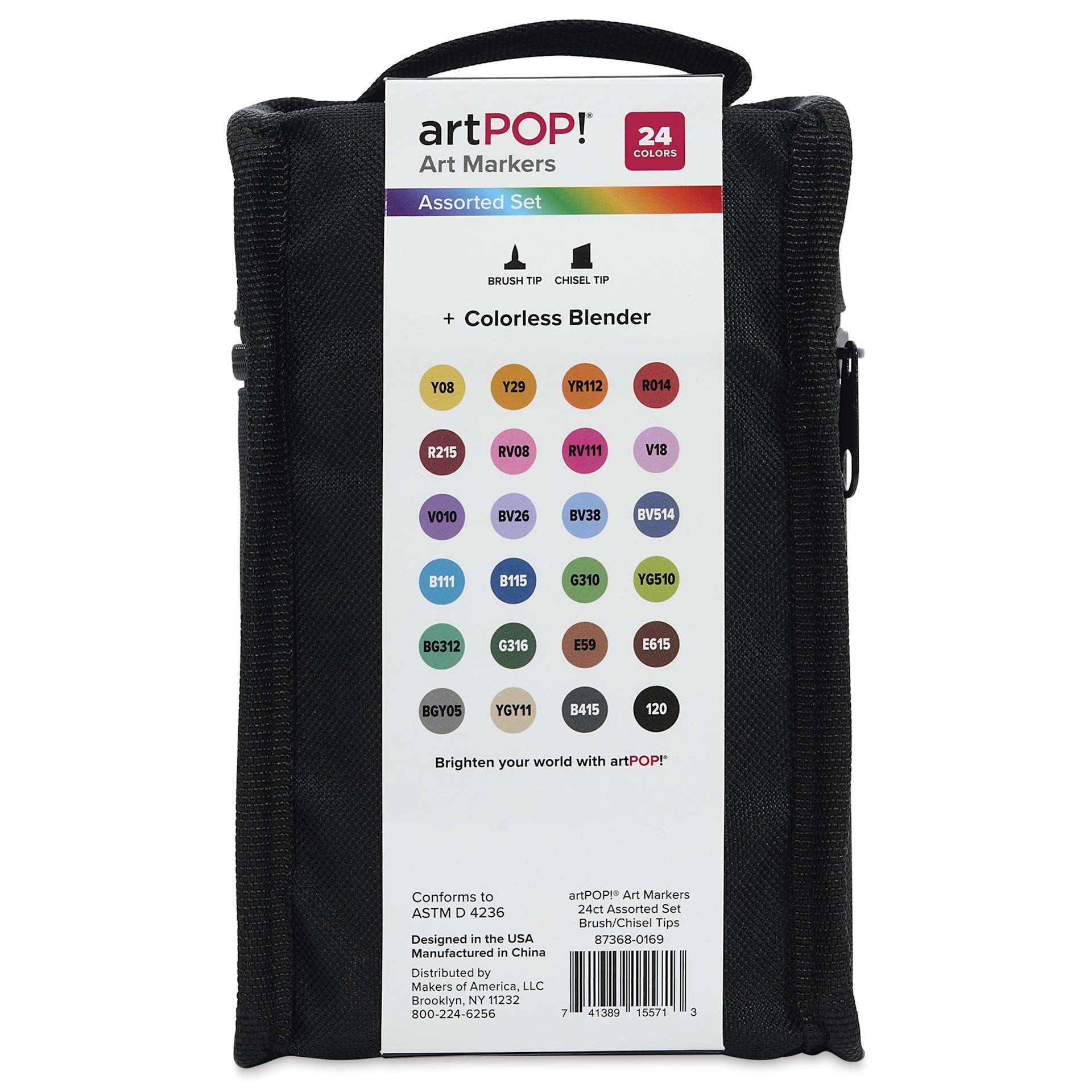 artPOP! Chisel and Brush Dual Tip Alcohol Art Marker Set - Set of 25, Assorted, back of packaging