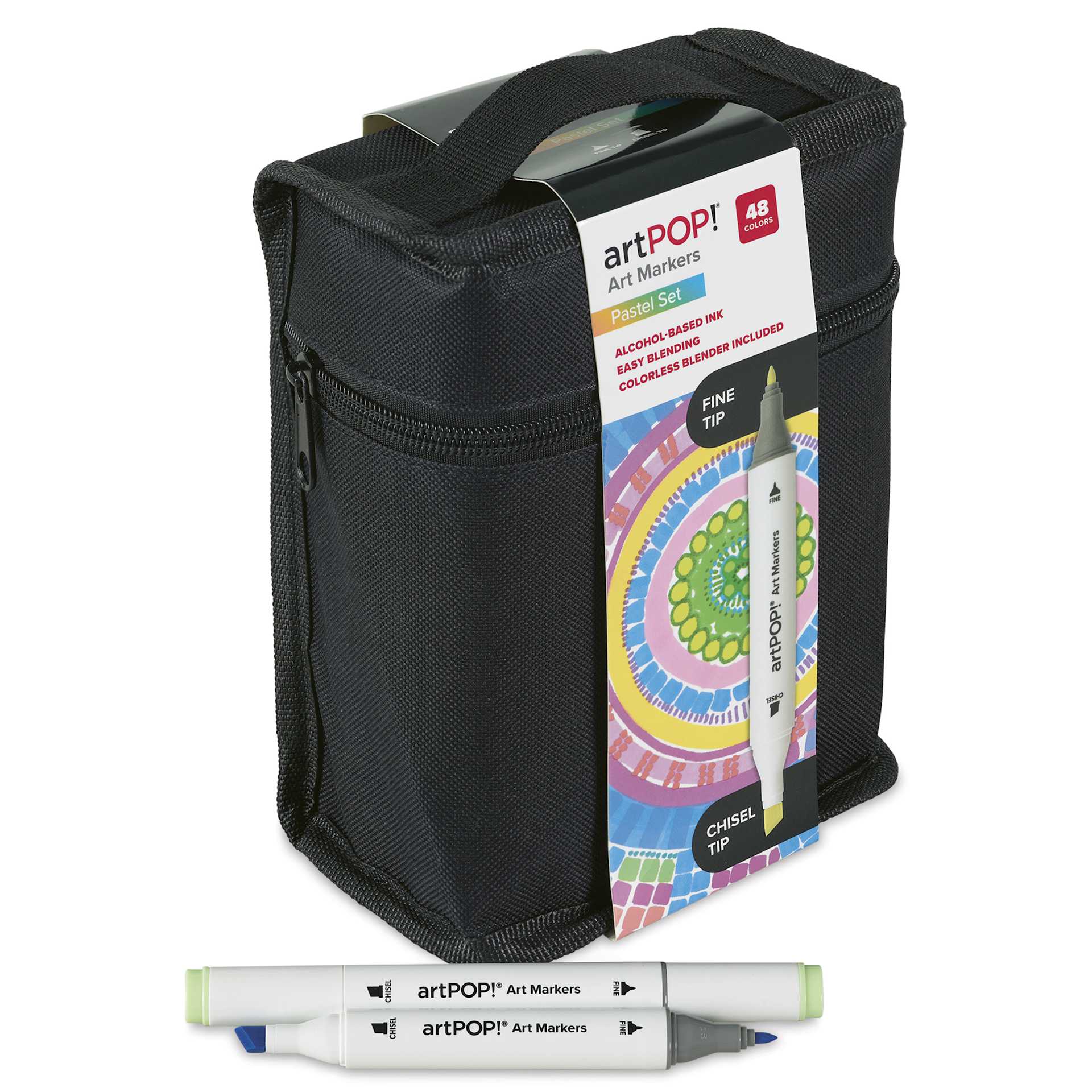 artPOP! Chisel and Fine Dual Tip Alcohol Art Marker Set - Set of 49, Pastel, two markers out of packaging