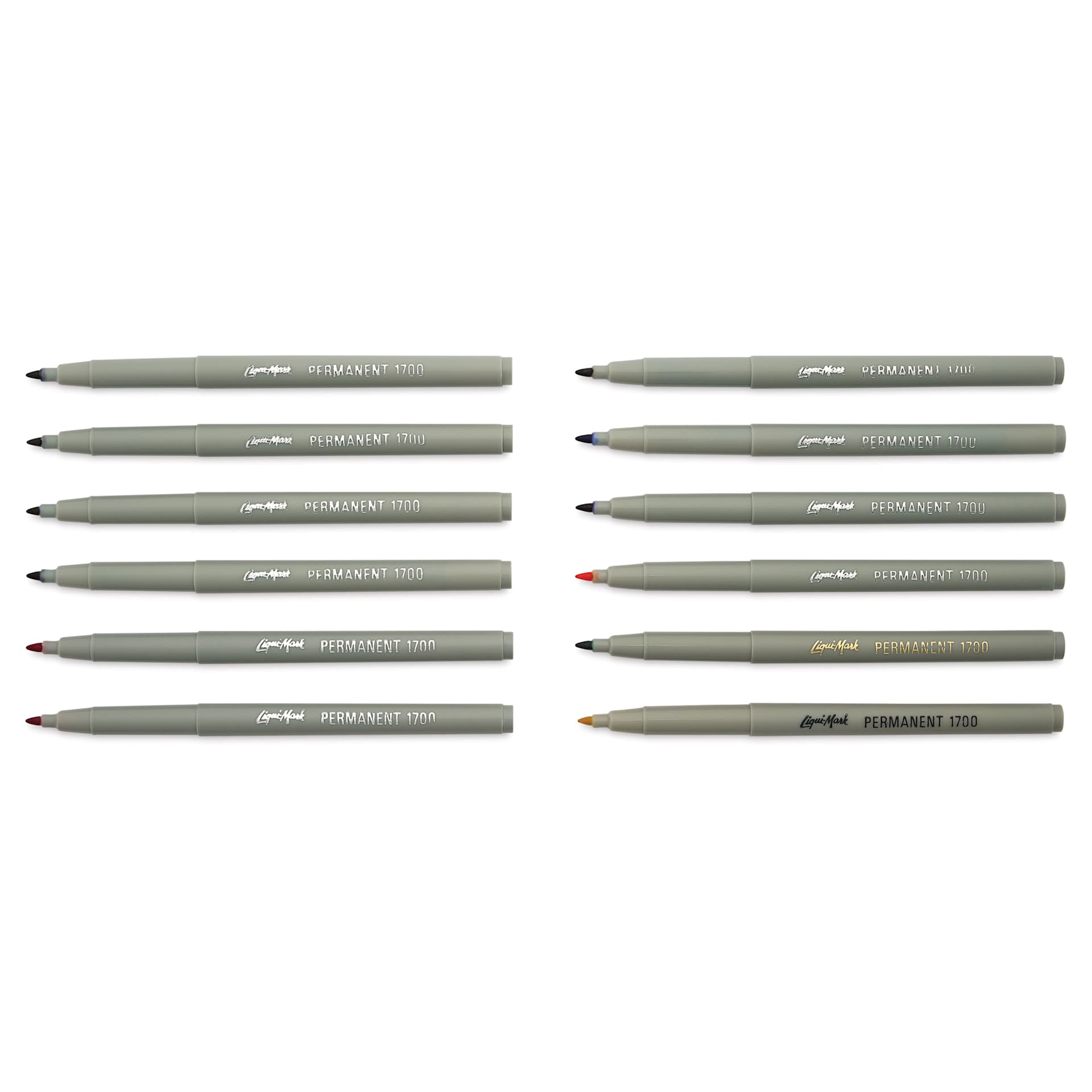 Liqui-Mark Permanent Markers- Set of 12, Assorted, Extra Fine Tip with caps off