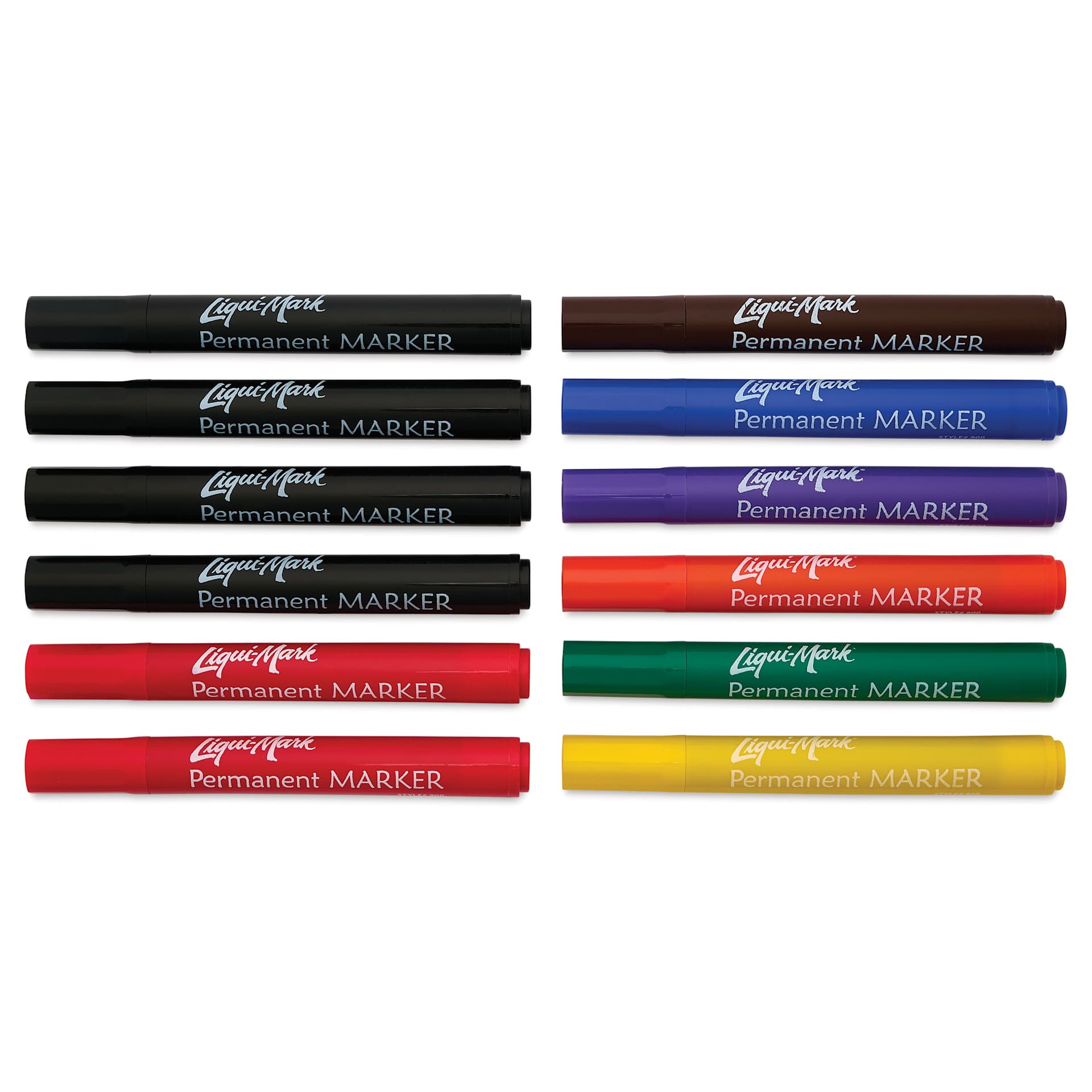 Liqui-Mark Permanent Markers- Pkg of 12, Assorted, Chisel Tip with caps on
