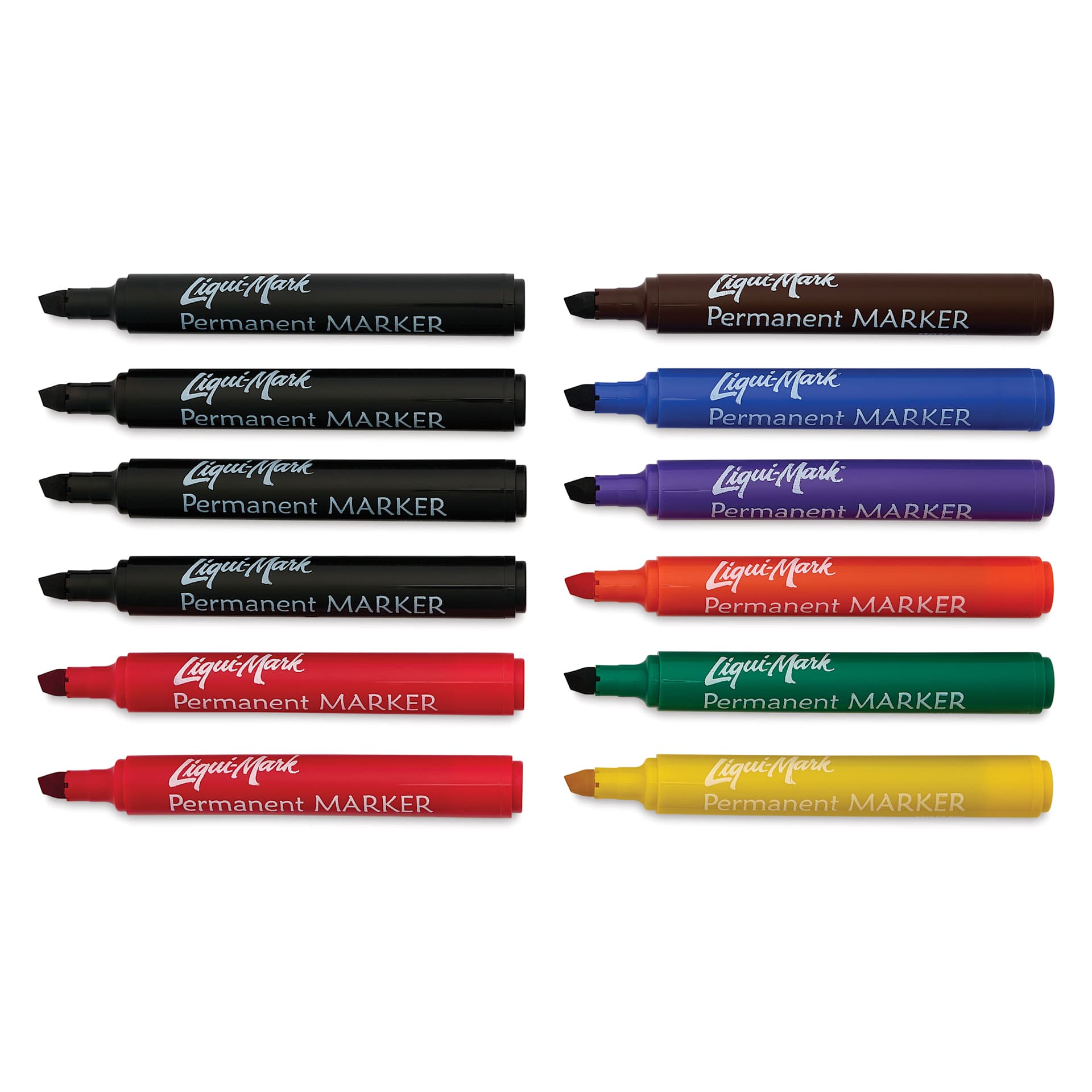 Liqui-Mark Permanent Markers- Pkg of 12, Assorted, Chisel Tip with caps off