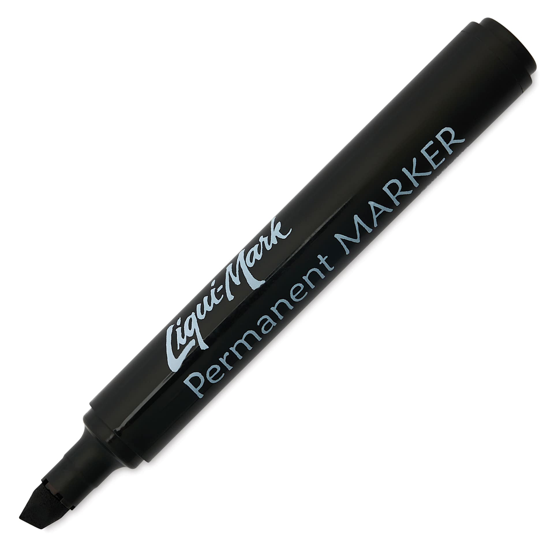 Liqui-Mark Permanent Markers- Pkg of 12, Black, Chisel Tip single marker with cap off