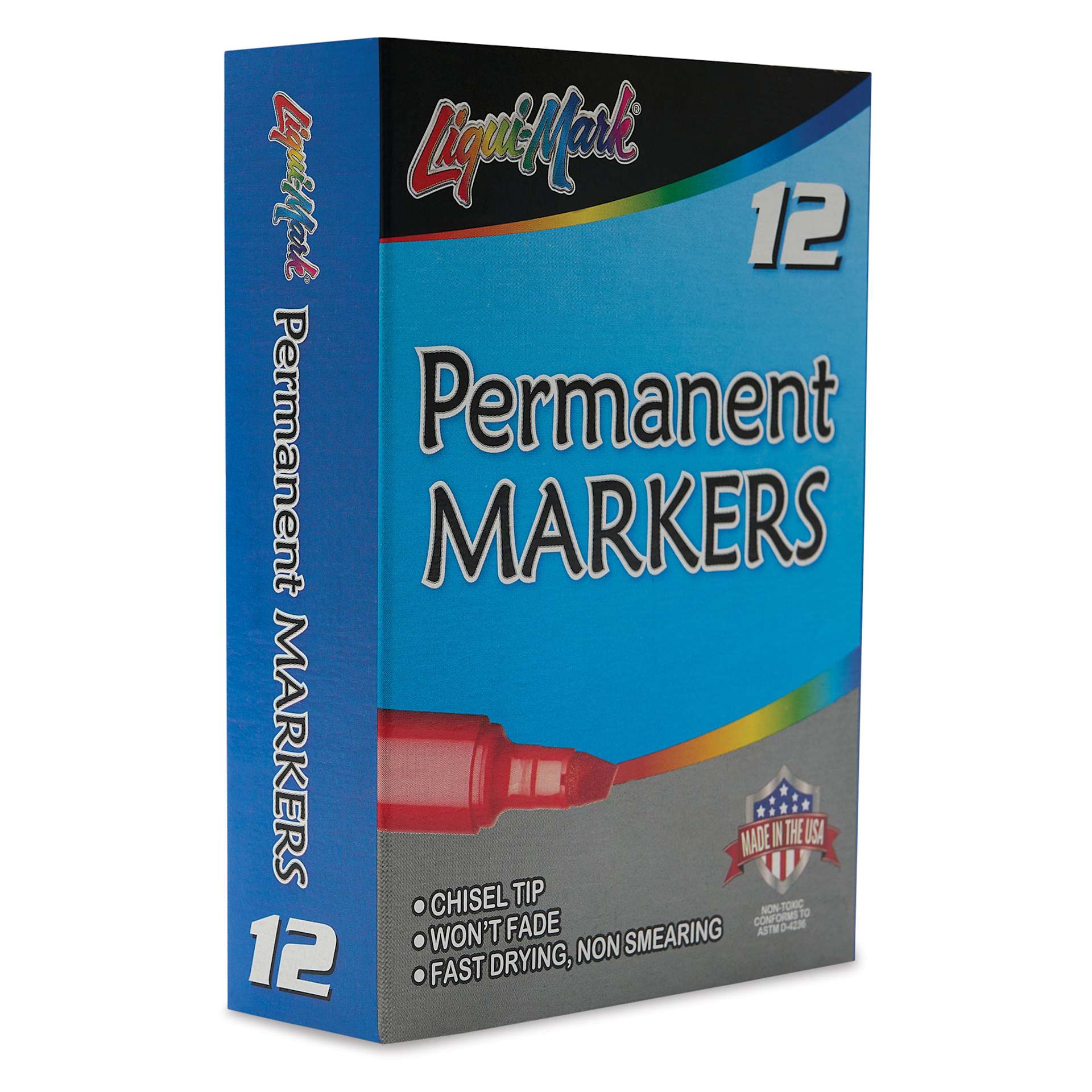 Liqui-Mark Permanent Markers- Pkg of 12, Black, Chisel Tip front of packaging