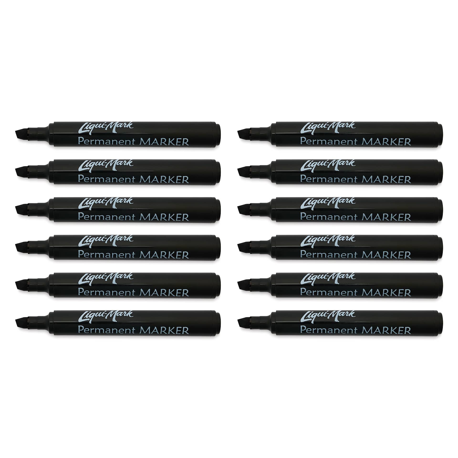 Liqui-Mark Permanent Markers- Pkg of 12, Black, Chisel Tip with caps off