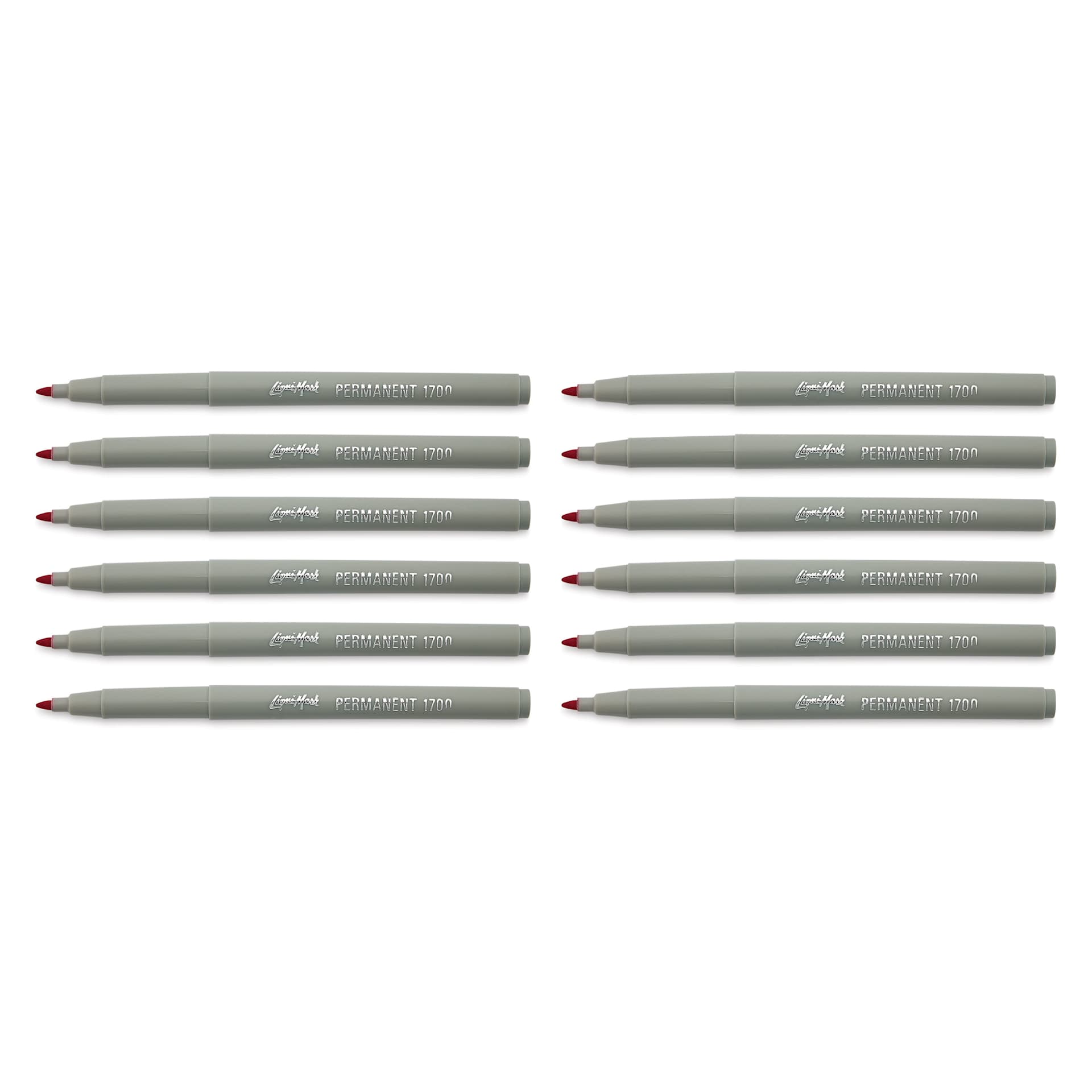 Liqui-Mark Permanent Markers- Pkg of 12, Red, Extra Fine Tip with caps off