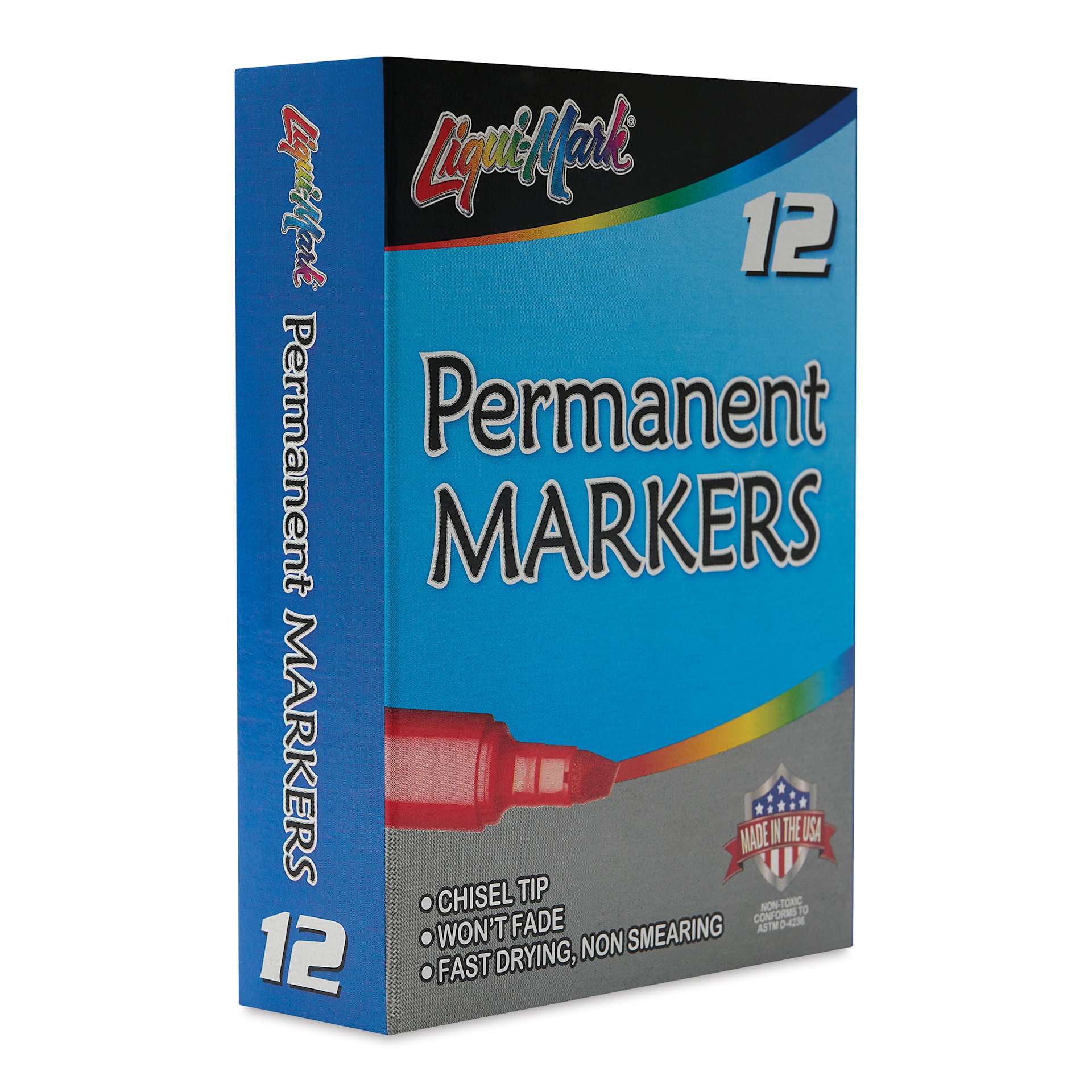 Liqui-Mark Permanent Markers- Pkg of 12, Red, Chisel Tip front of packaging