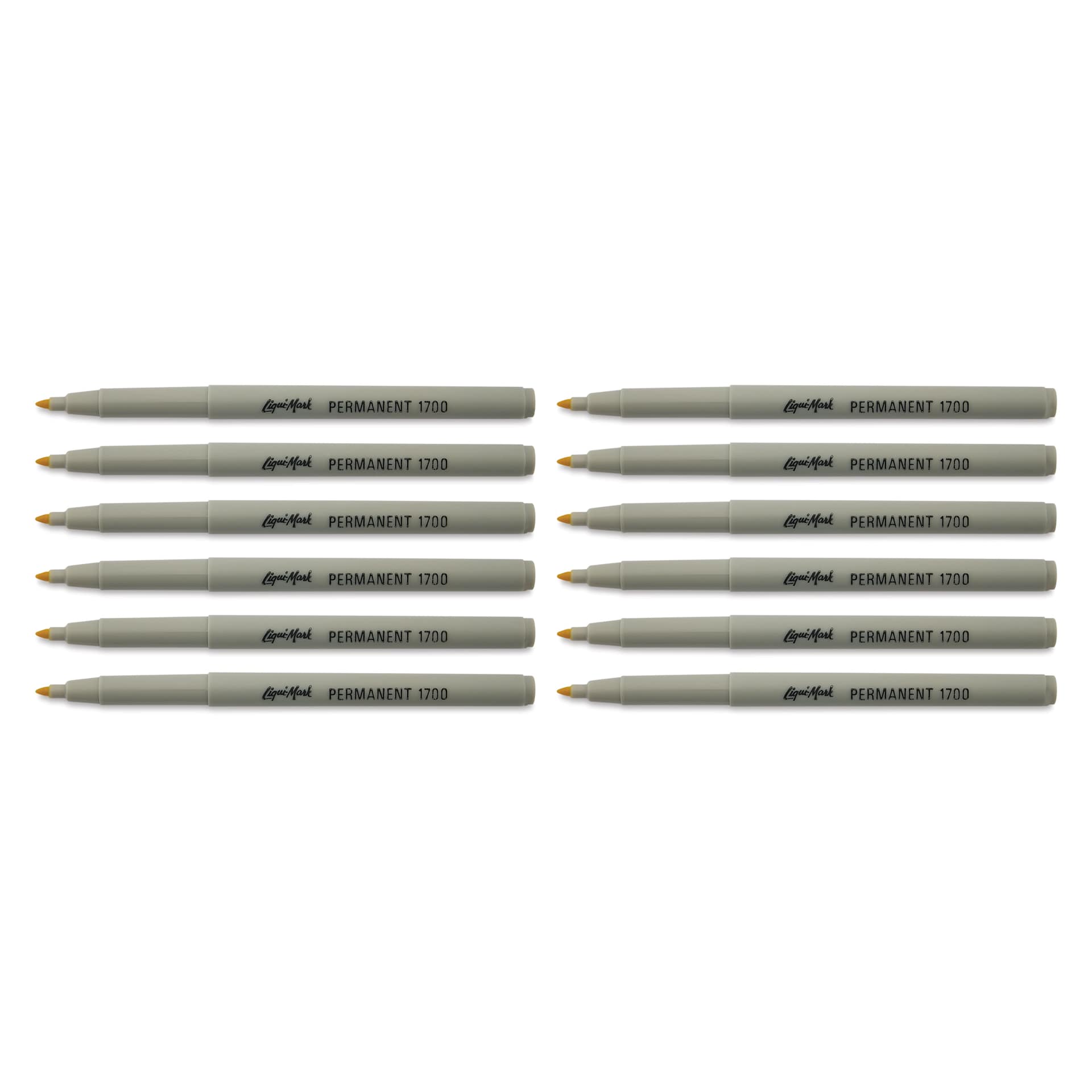 Liqui-Mark Permanent Markers- Pkg of 12, Yellow, Extra Fine Tip with caps off