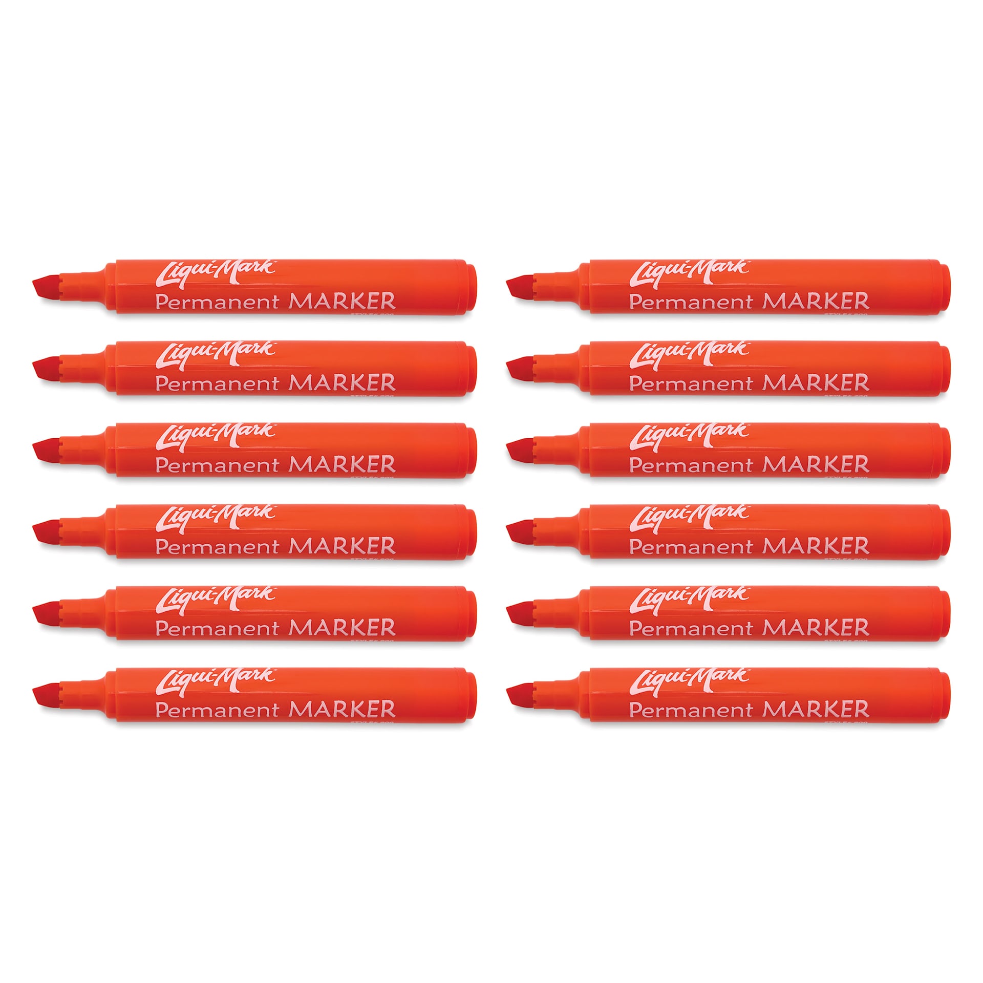 Liqui-Mark Permanent Markers- Pkg of 12, Orange, Chisel Tip with caps off