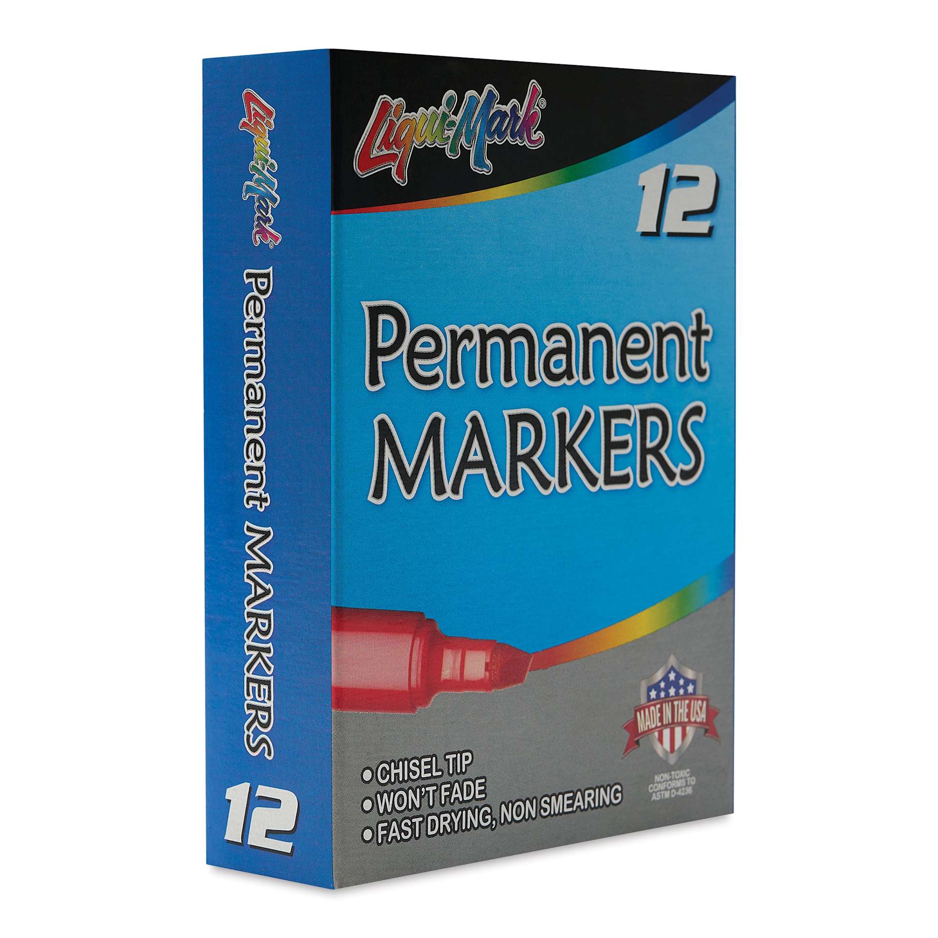 Liqui-Mark Permanent Markers- Pkg of 12, Blue, Chisel Tip front of packaging