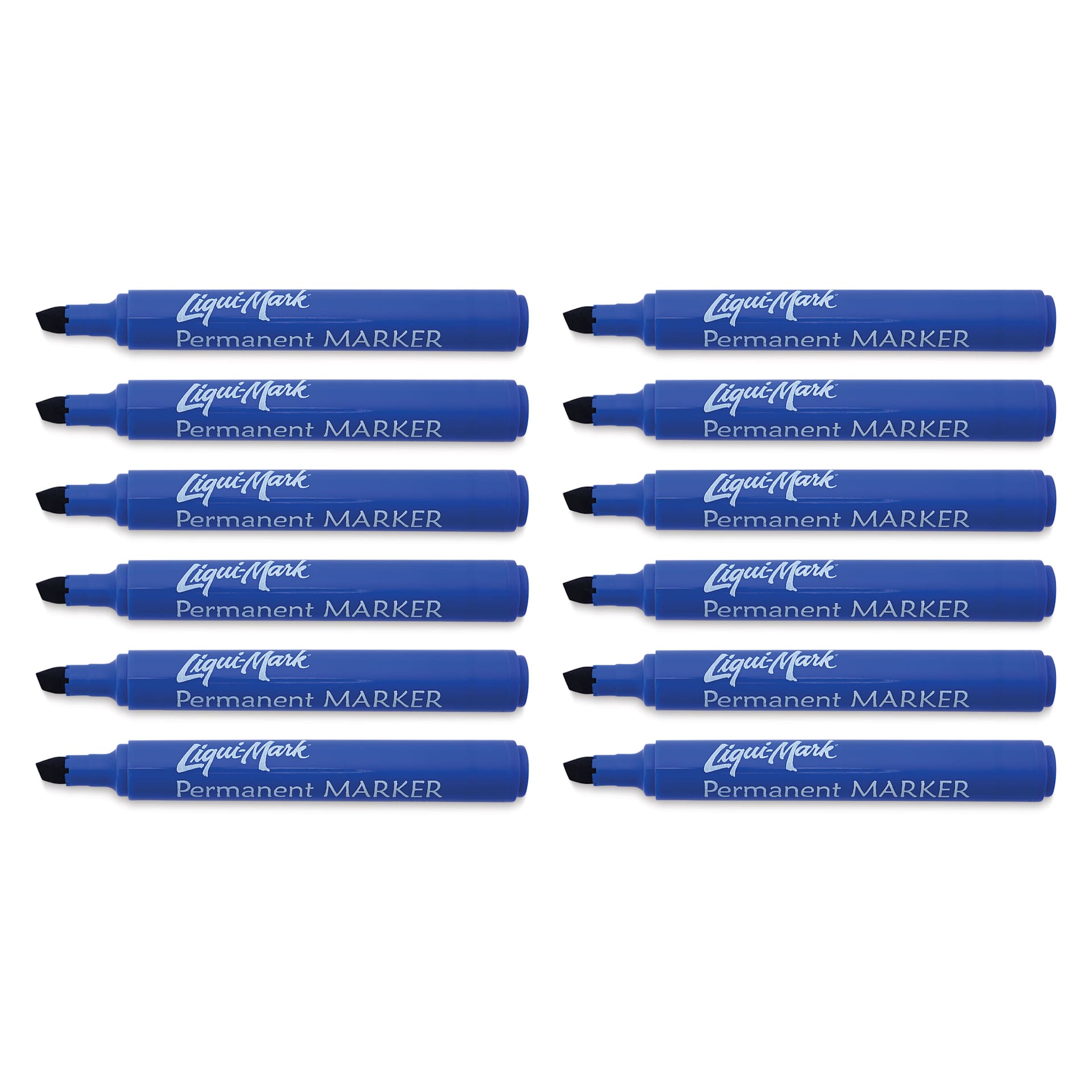 Liqui-Mark Permanent Markers- Pkg of 12, Blue, Chisel Tip with caps off