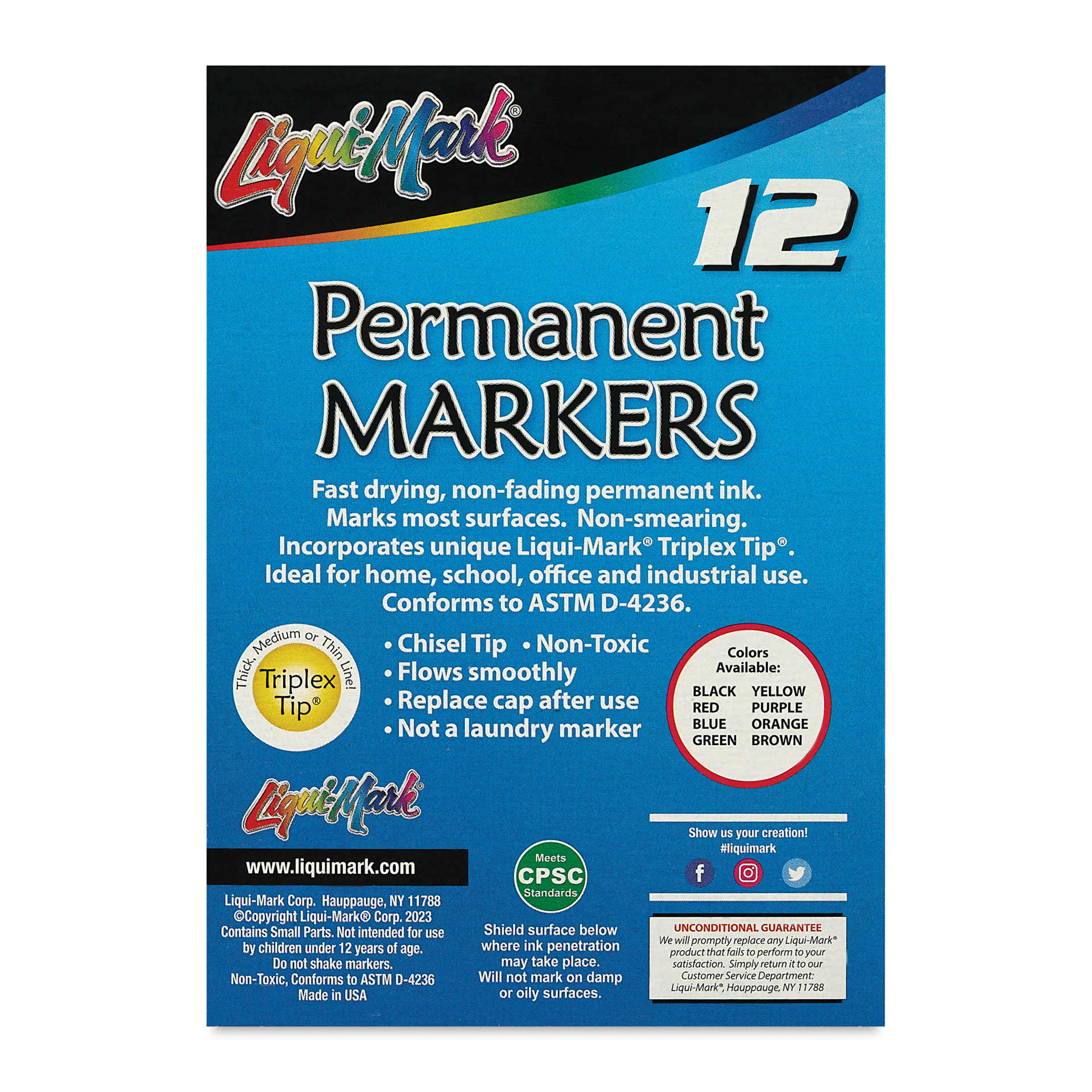 Liqui-Mark Permanent Markers- Pkg of 12, Purple, Chisel Tip back of packaging