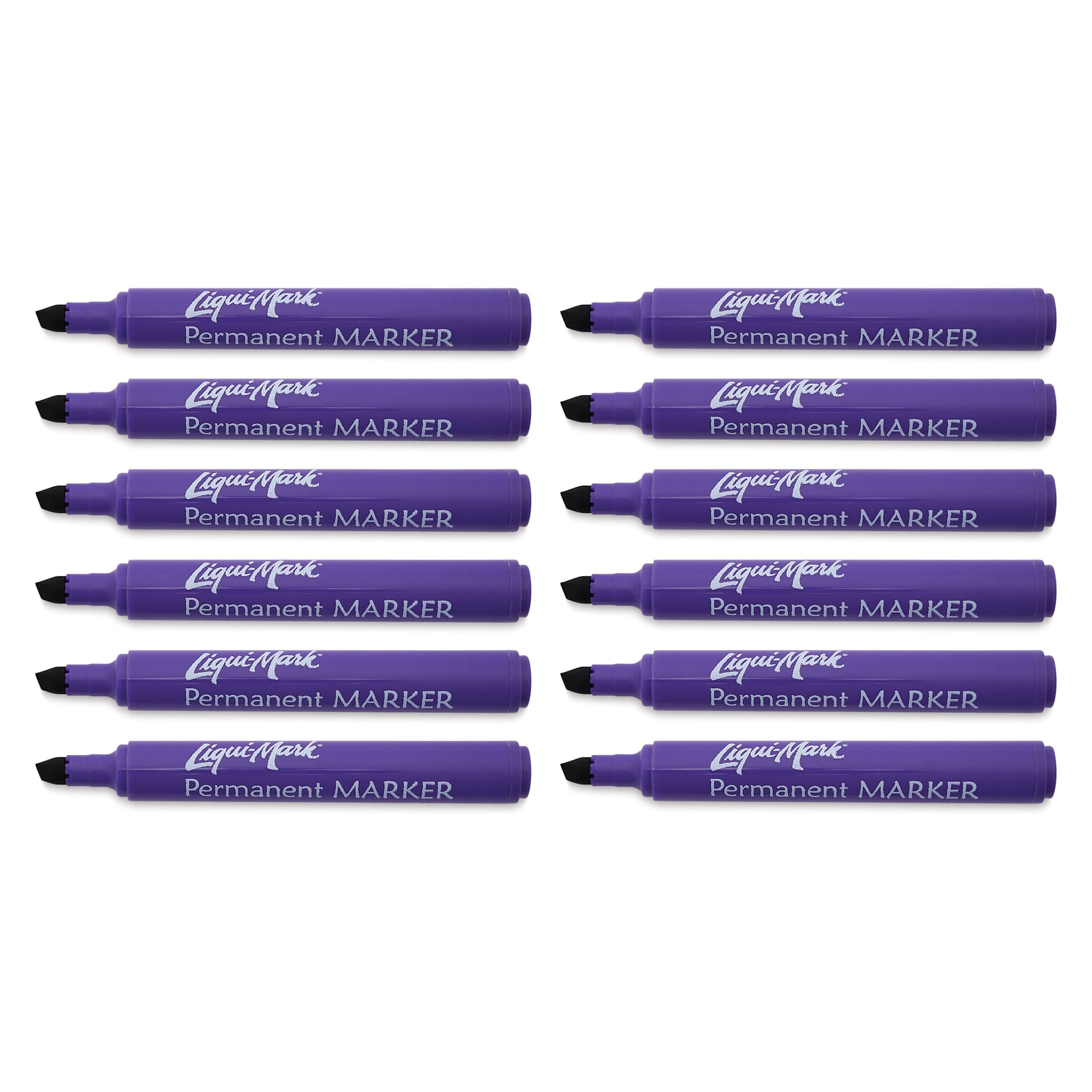 Liqui-Mark Permanent Markers- Pkg of 12, Purple, Chisel Tip with caps off