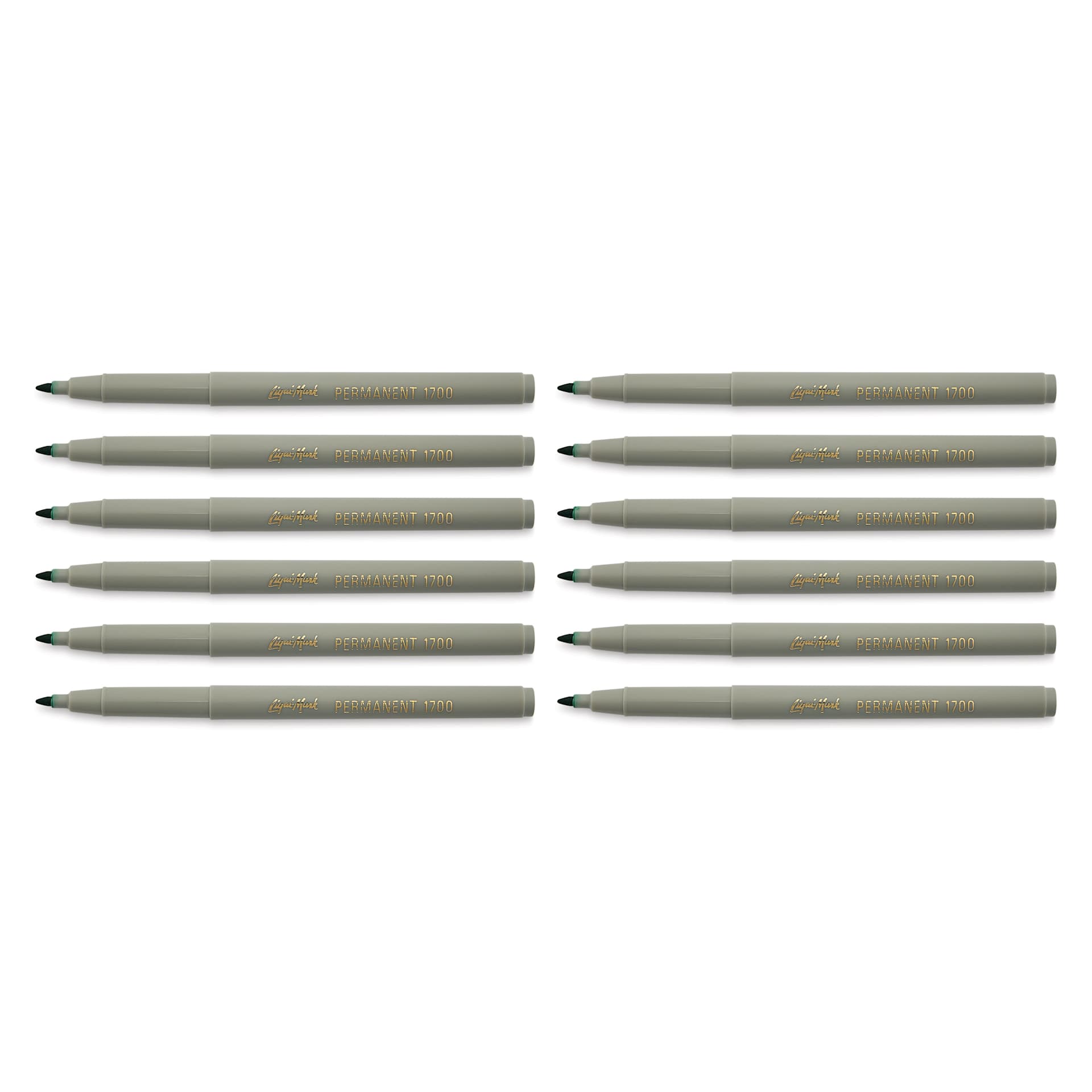 Liqui-Mark Permanent Markers- Pkg of 12, Green, Extra Fine Tip with caps off