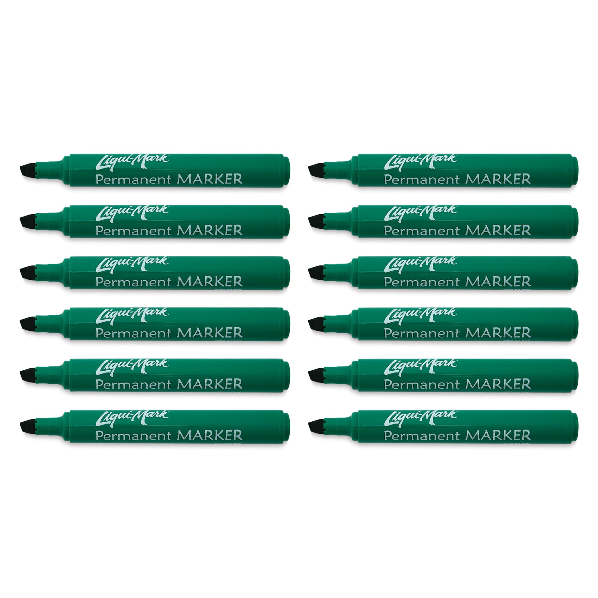 Liqui-Mark Permanent Markers- Pkg of 12, Green, Chisel Tip with caps off