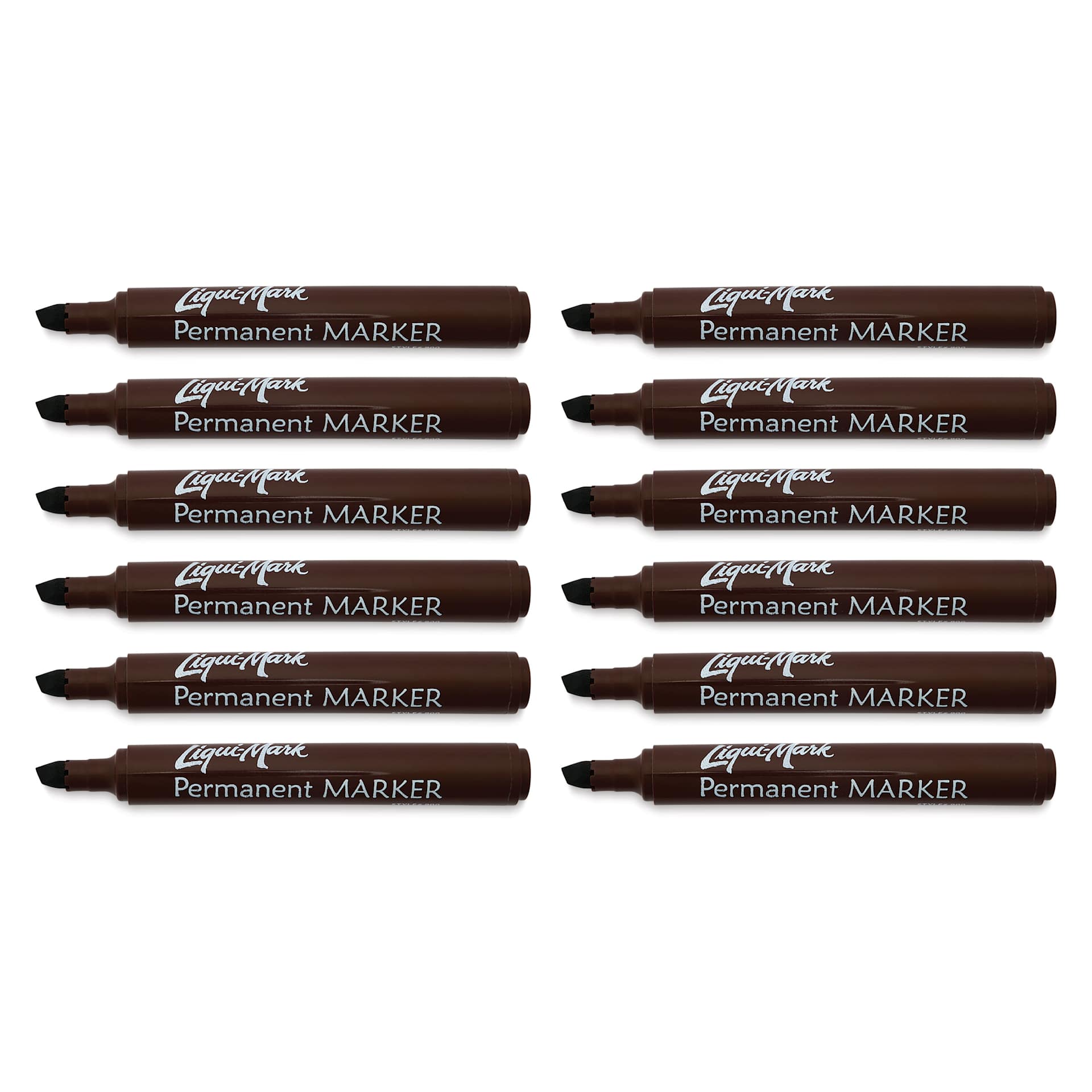 Liqui-Mark Permanent Markers- Pkg of 12, Brown, Chisel Tip with caps off