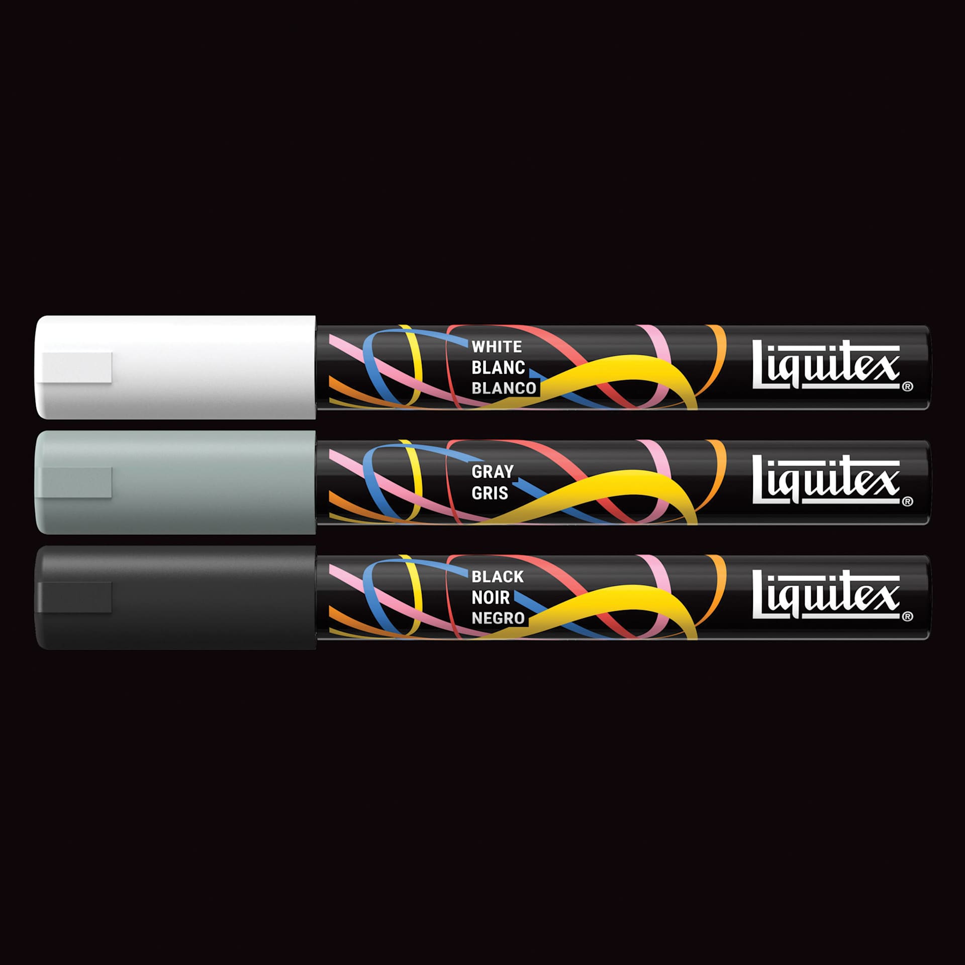 Liquitex Markers - Set of 3, Monochrome Colors, Bullet Tip, 2 mm, contents
