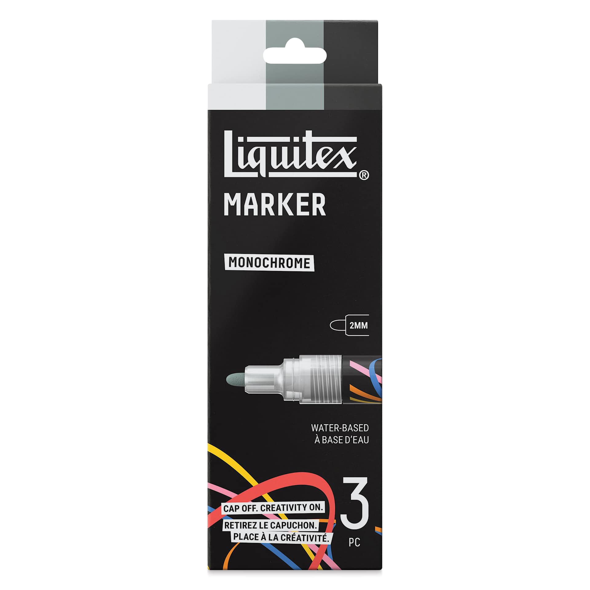 Liquitex Markers - Set of 3, Monochrome, Bullet Tip, 2 mm, front of packaging