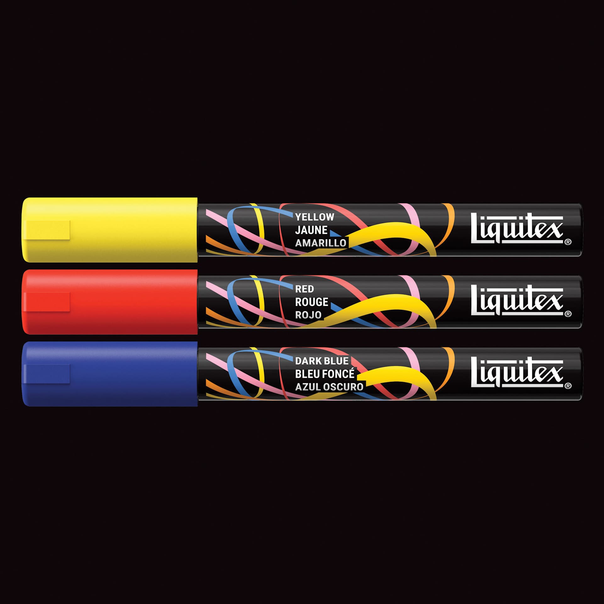 Liquitex Markers - Set of 3, Primary Colors, Bullet Tip, 2 mm, contents