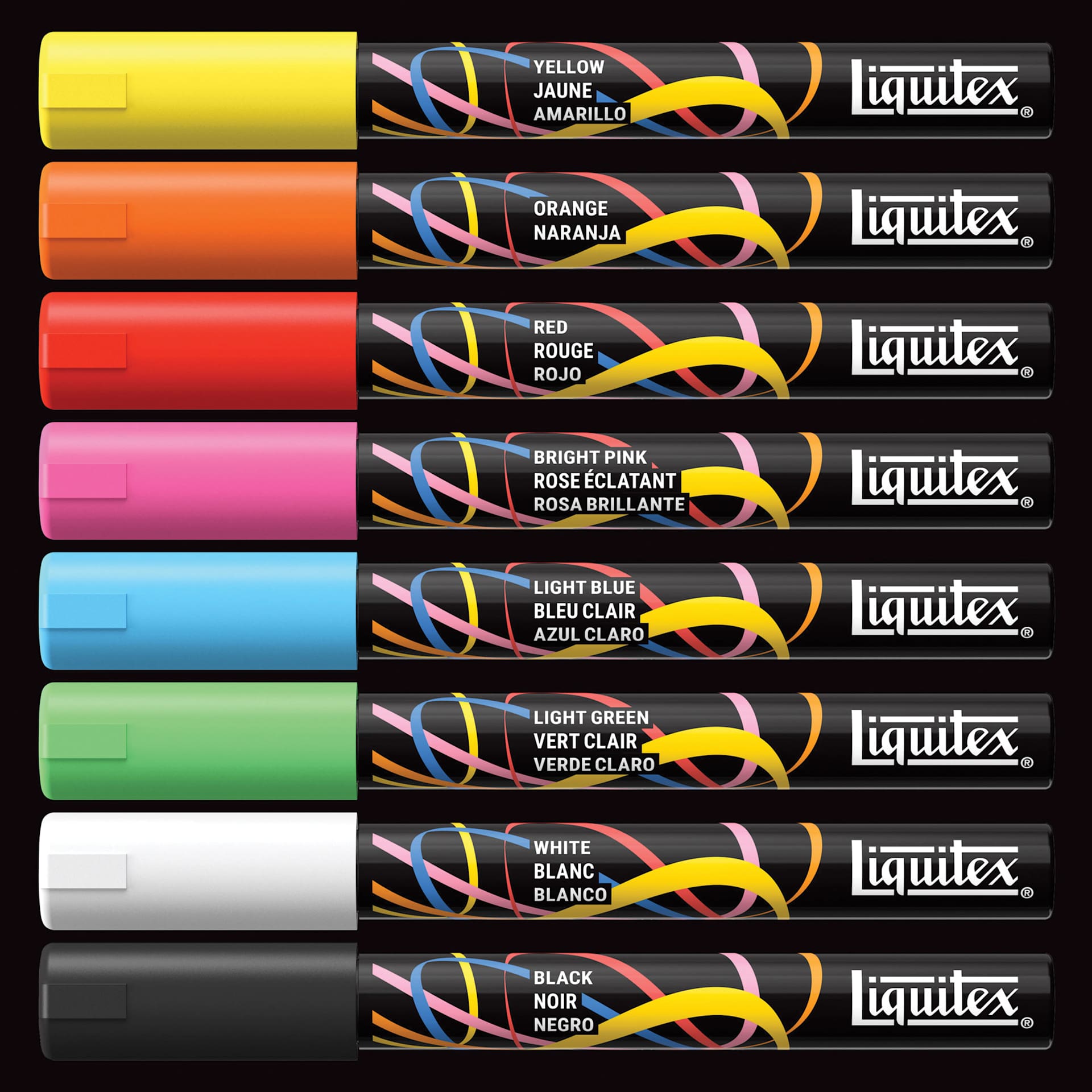 Liquitex Markers - Set of 8, Essential Colors, Bullet Tip, 2 mm, contents