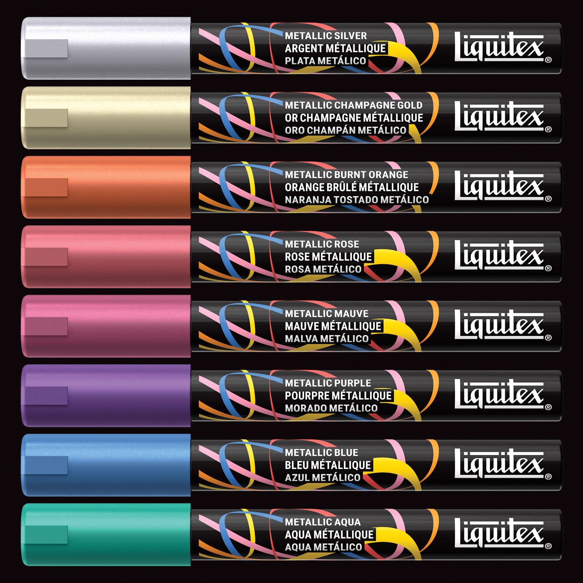 Liquitex Markers - Set of 8, Metallic Colors, Bullet Tip, 2 mm, contents
