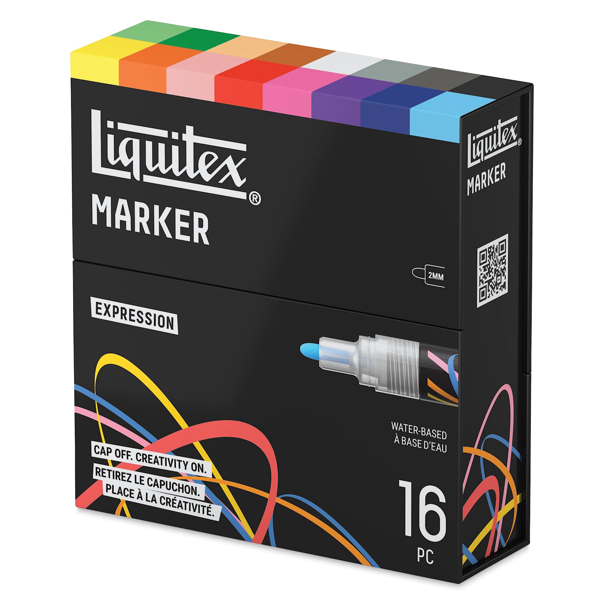 Liquitex Markers - Set of 16, Expression Colors, Bullet Tip, 2 mm, front of packaging