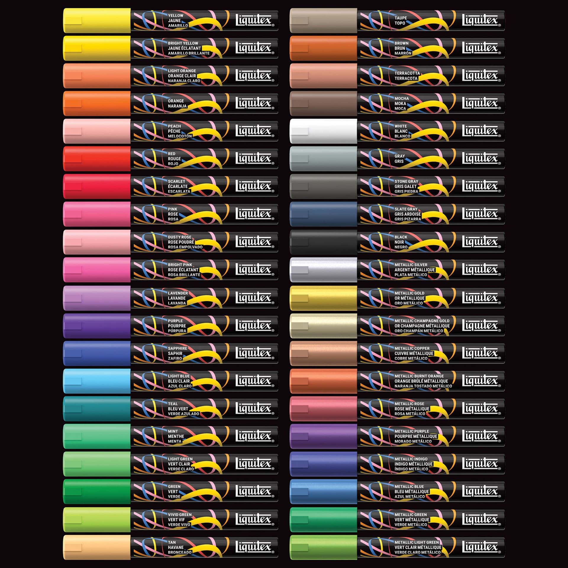 Liquitex Markers - Set of 40, Radical Colors, Bullet Tip, 2 mm, contents