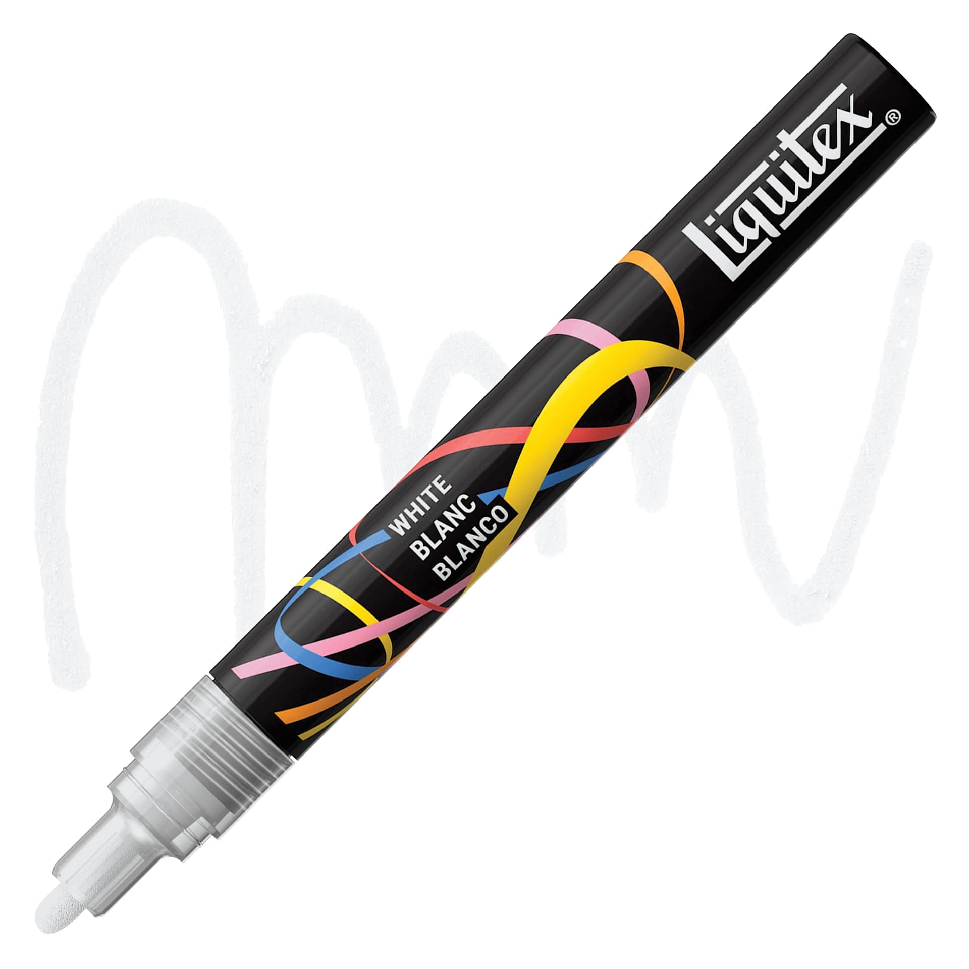 Liquitex Marker - White, Bullet Tip, 2 mm marker with swatch