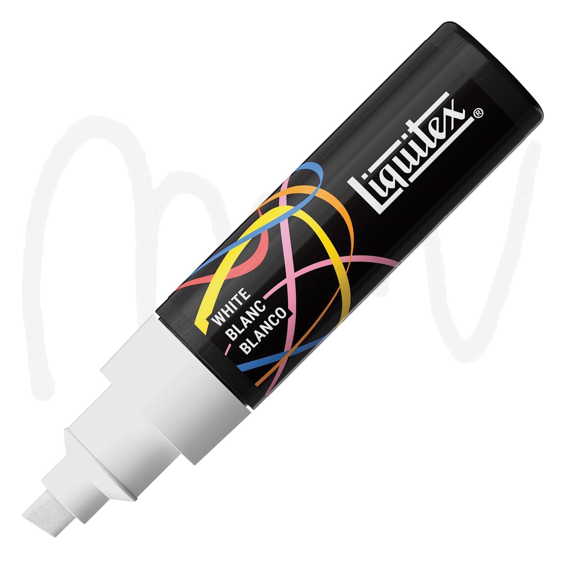 Liquitex Marker - White, Chisel Tip, 8 mm marker with swatch