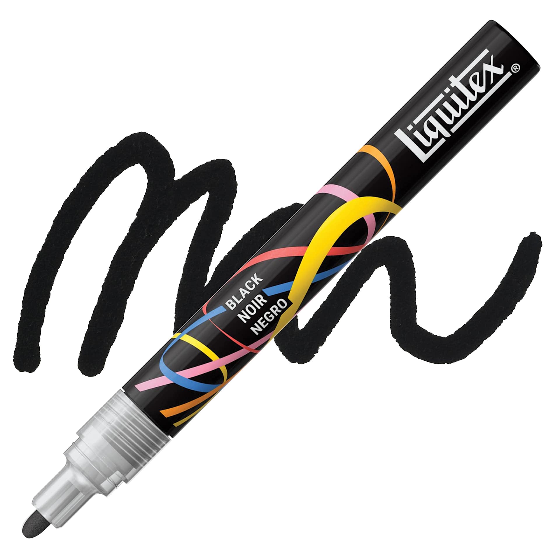 Liquitex Marker - Black, Bullet Tip, 2 mm marker with swatch