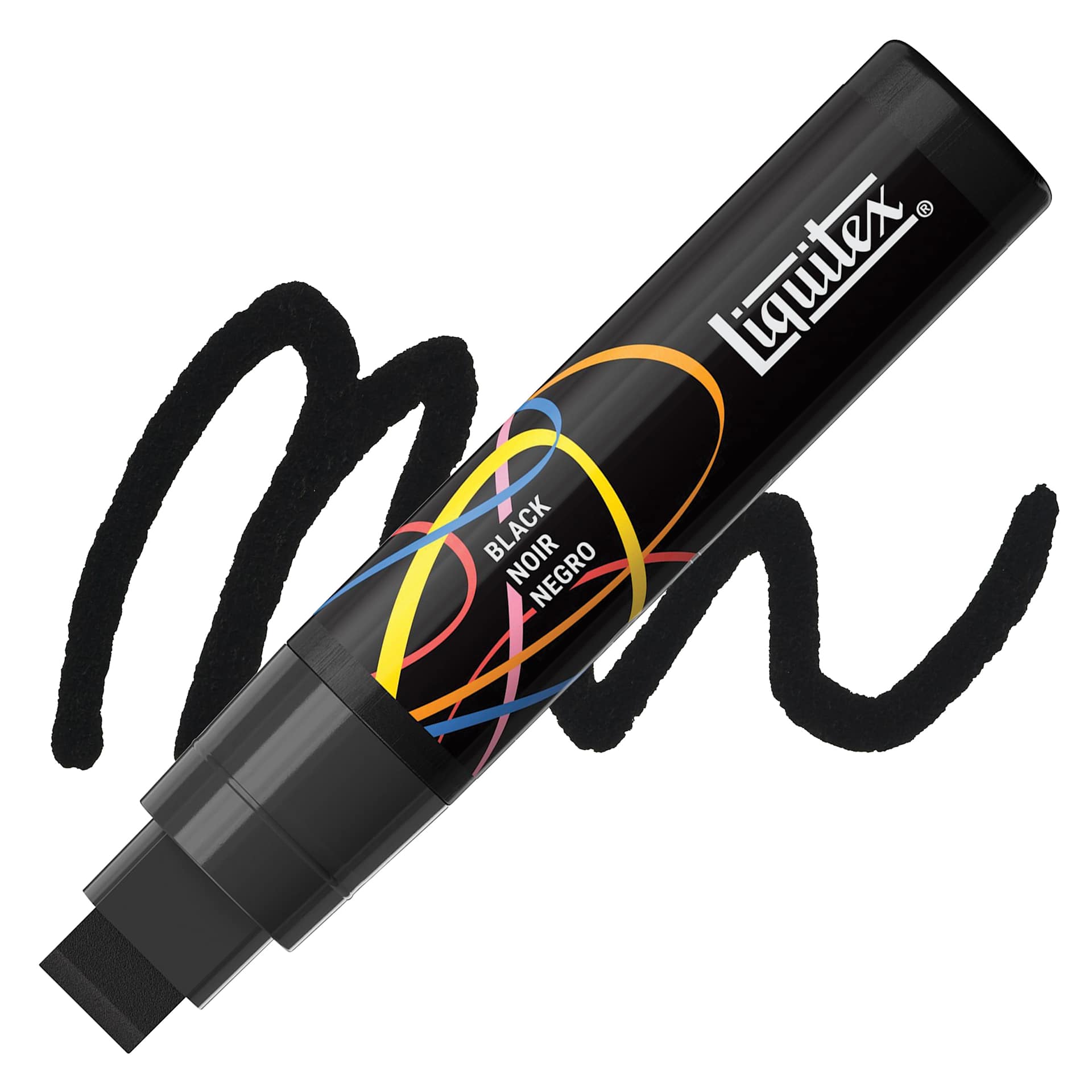 Liquitex Marker - Black, Chisel Tip, 15 mm marker with swatch