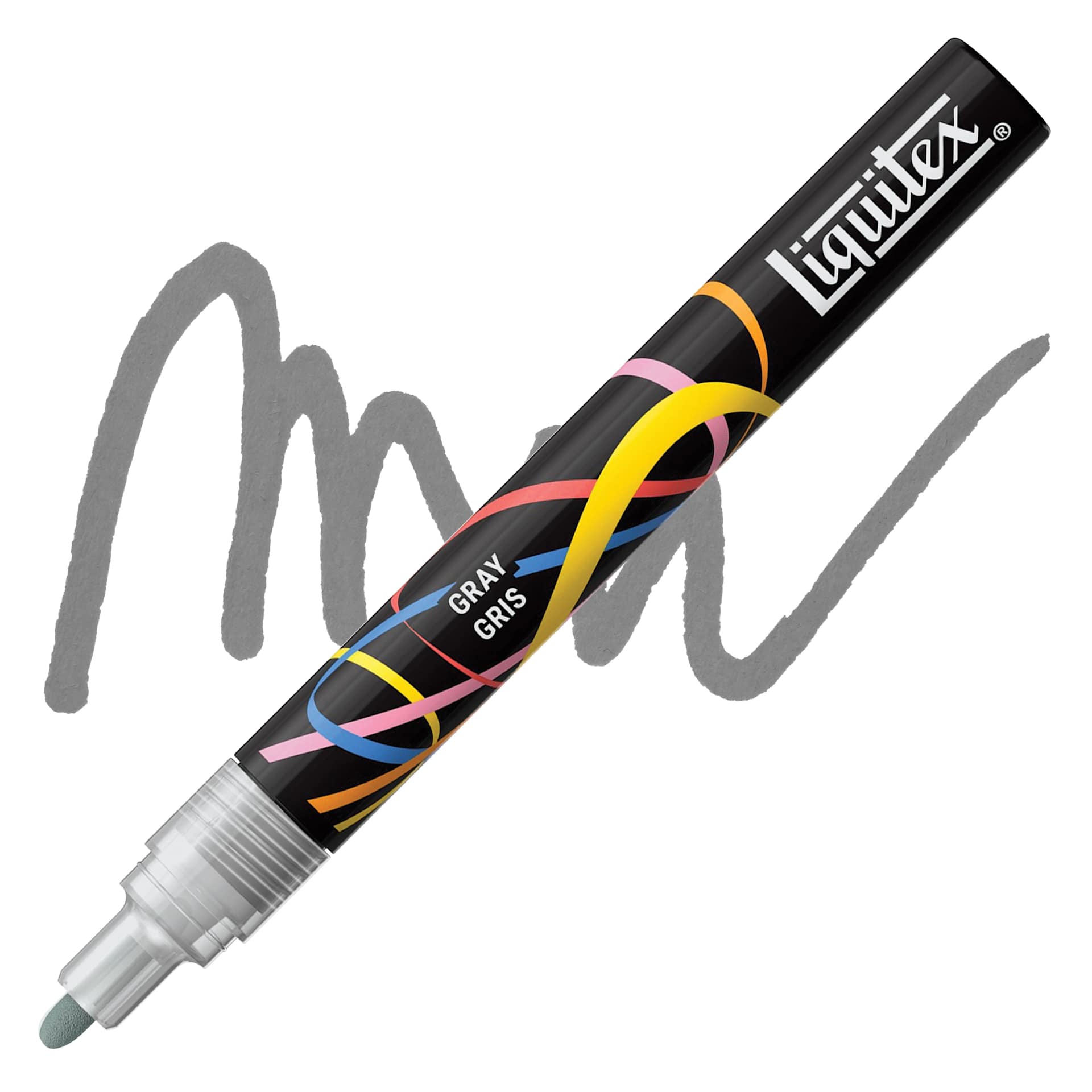 Liquitex Marker - Gray, Bullet Tip, 2 mm marker with swatch