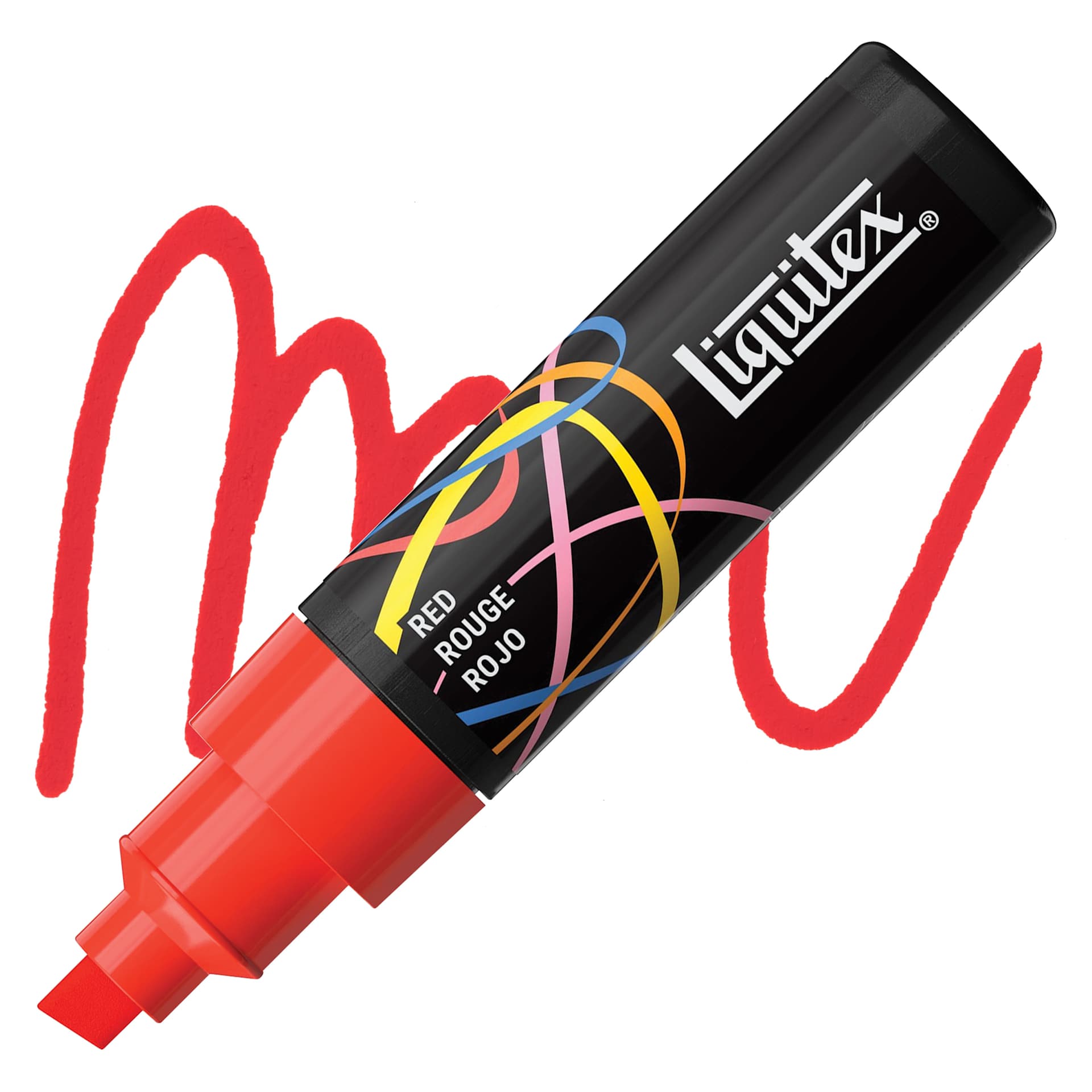 Liquitex Marker - Red, Chisel Tip, 8 mm marker with swatch