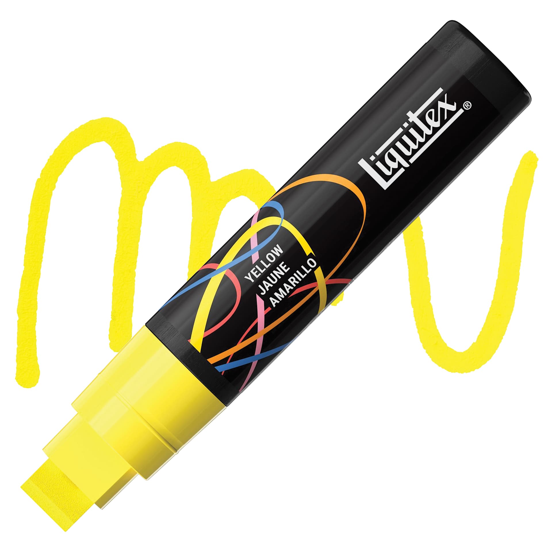 Liquitex Marker - Yellow, Chisel Tip, 15 mm marker with swatch