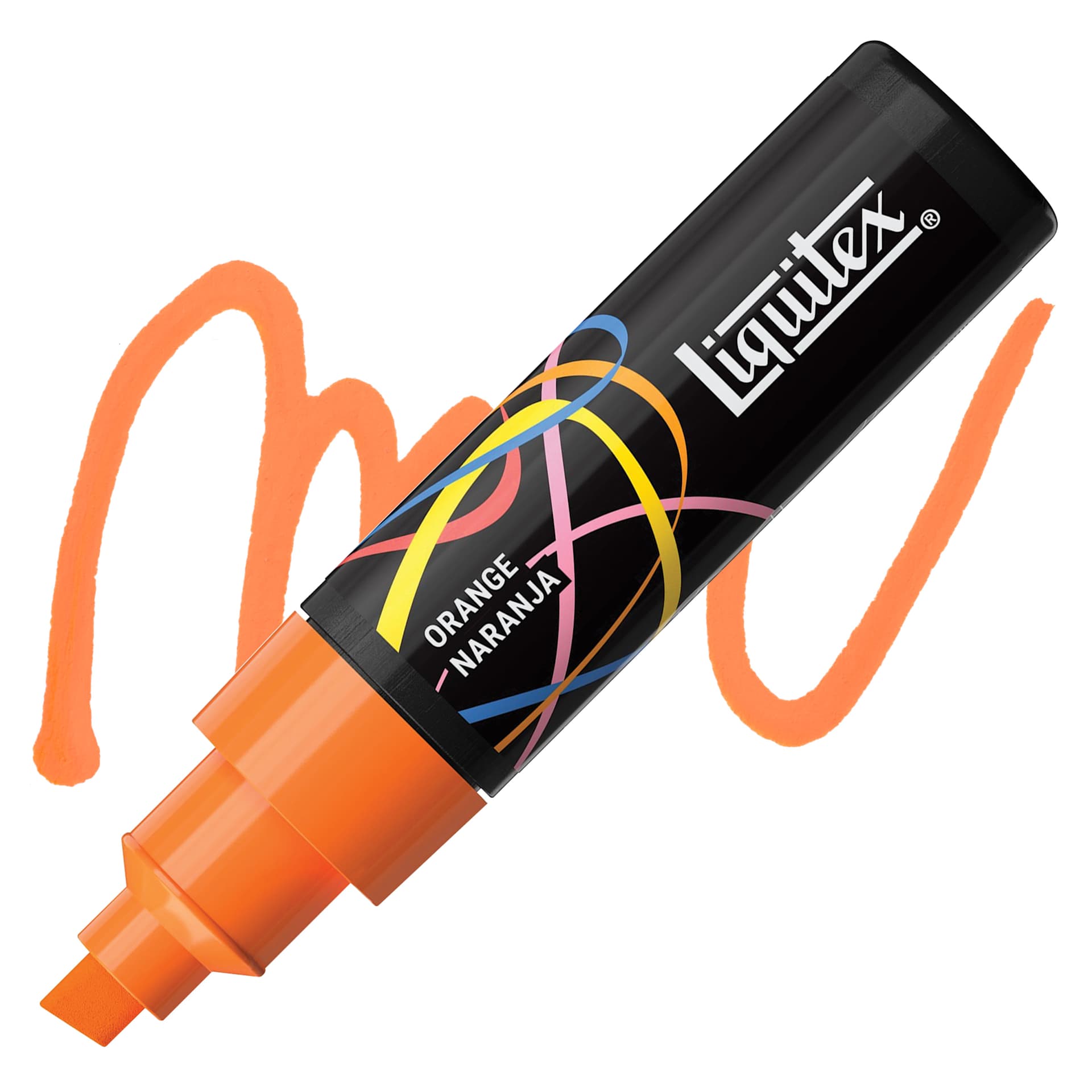 Liquitex Marker - Orange, Chisel Tip, 8 mm marker with swatch