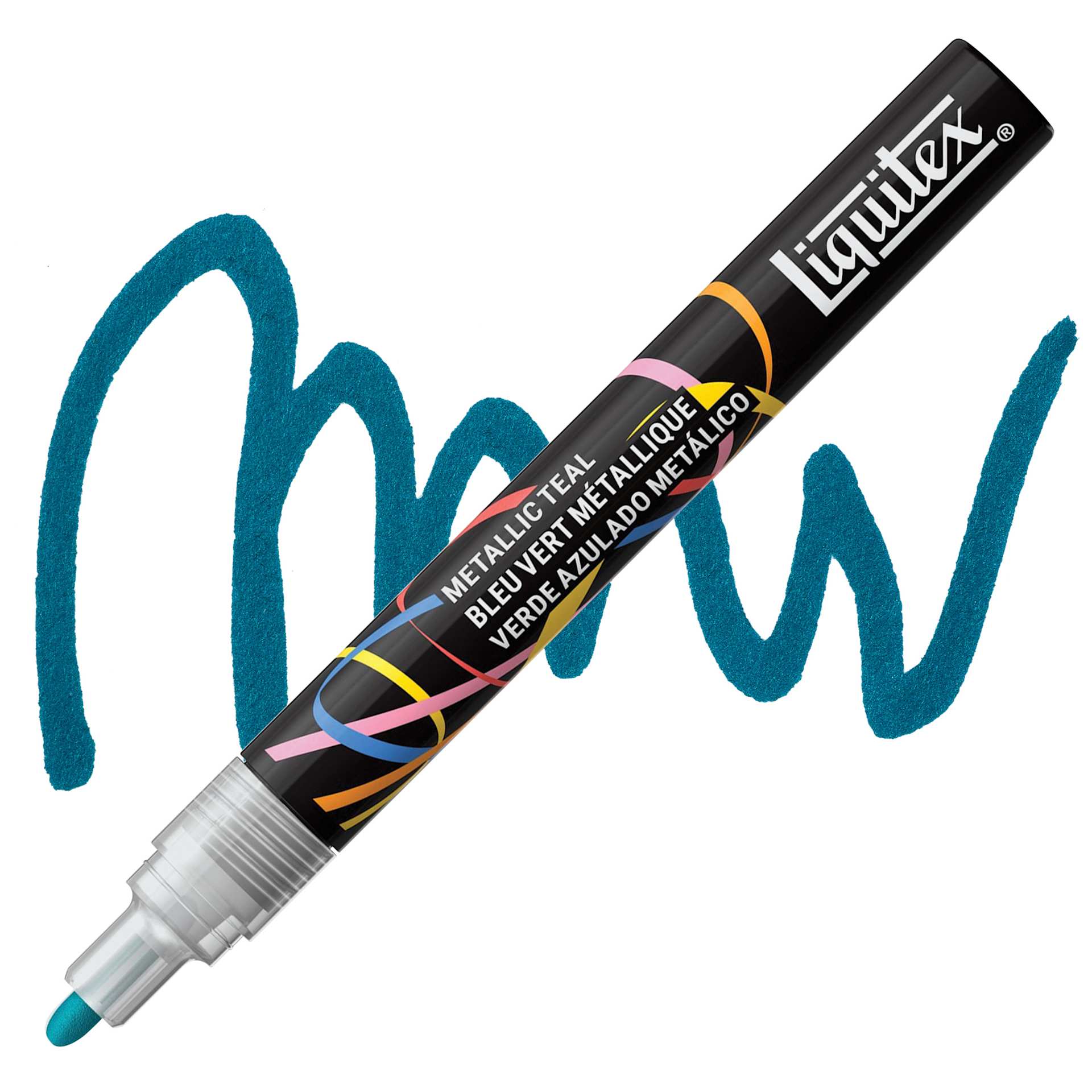 Liquitex Marker - Metallic Teal, Bullet Tip, 2 mm marker with swatch